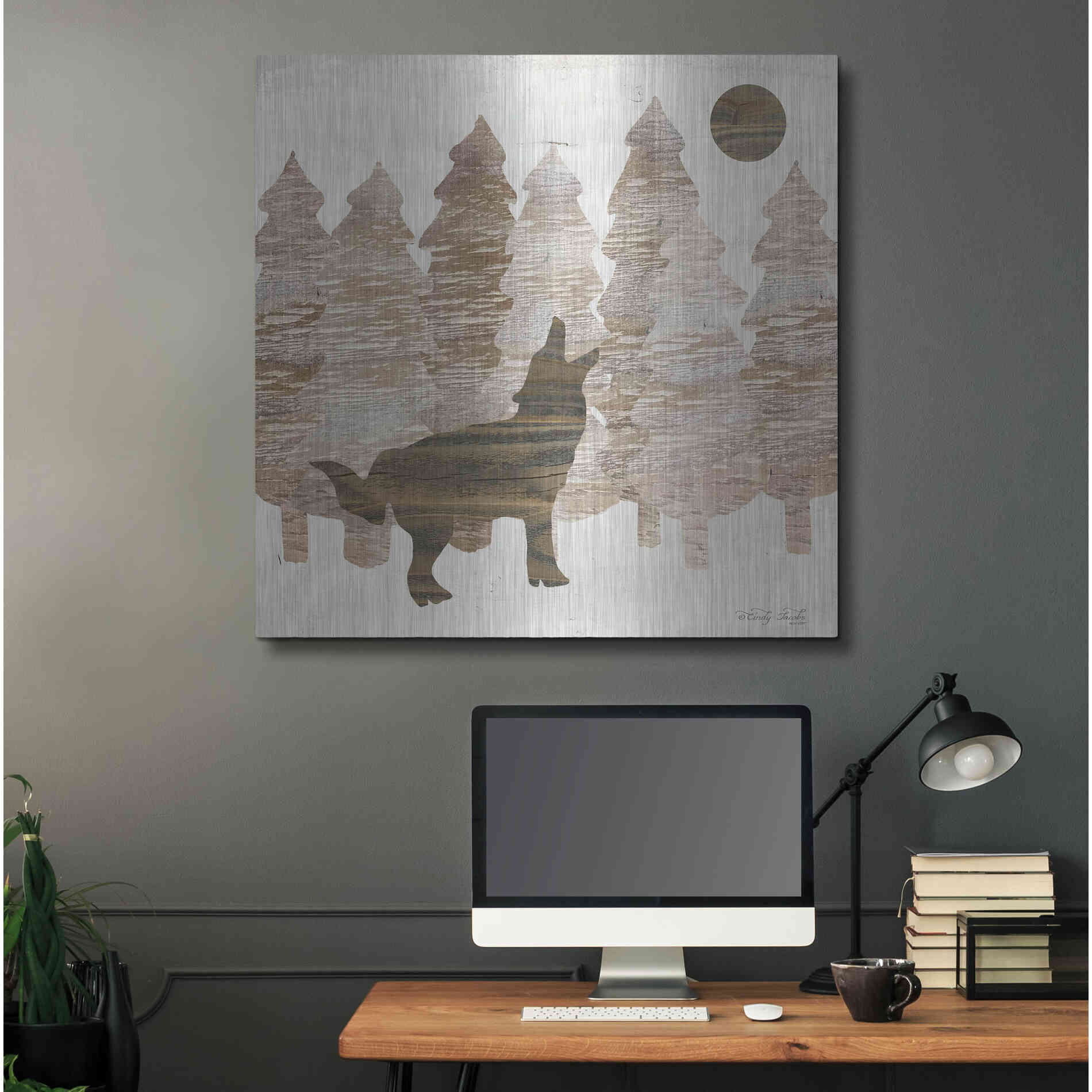 Luxe Metal Art 'Howl at the Moon I' by Cindy Jacobs, Metal Wall Art,36x36