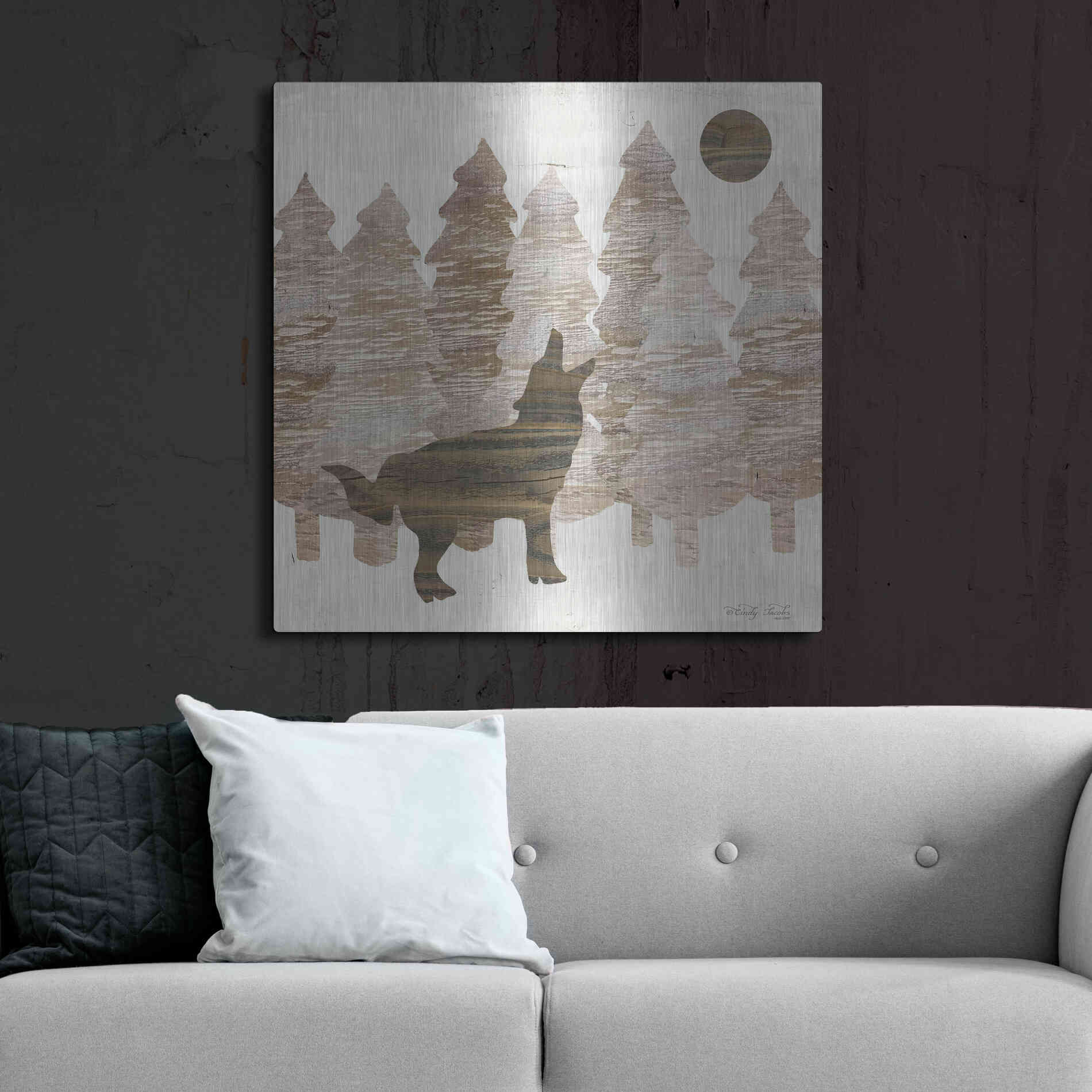 Luxe Metal Art 'Howl at the Moon I' by Cindy Jacobs, Metal Wall Art,36x36