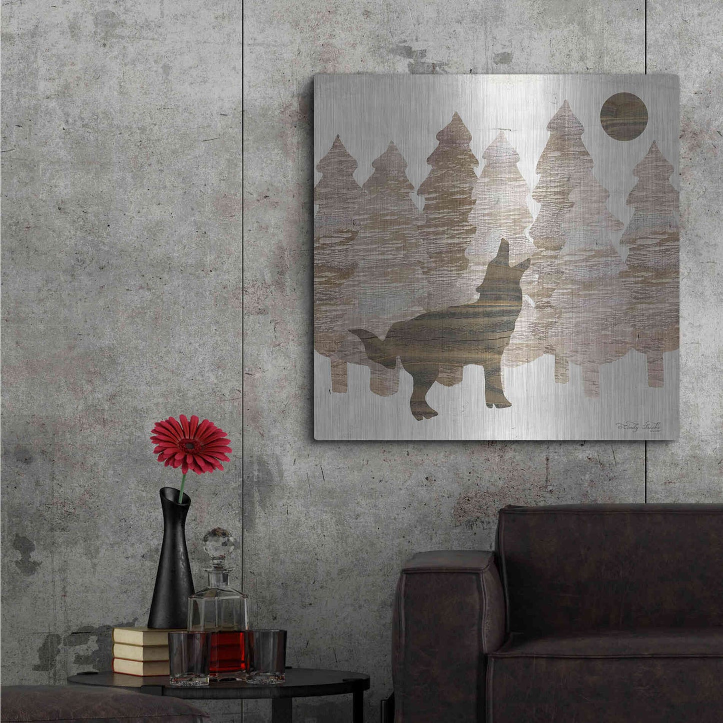 Luxe Metal Art 'Howl at the Moon I' by Cindy Jacobs, Metal Wall Art,36x36