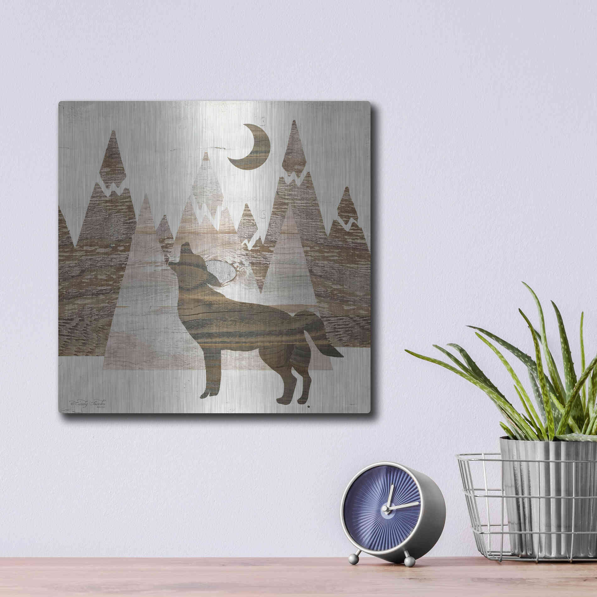 Luxe Metal Art 'Howl at the Moon II' by Cindy Jacobs, Metal Wall Art,12x12