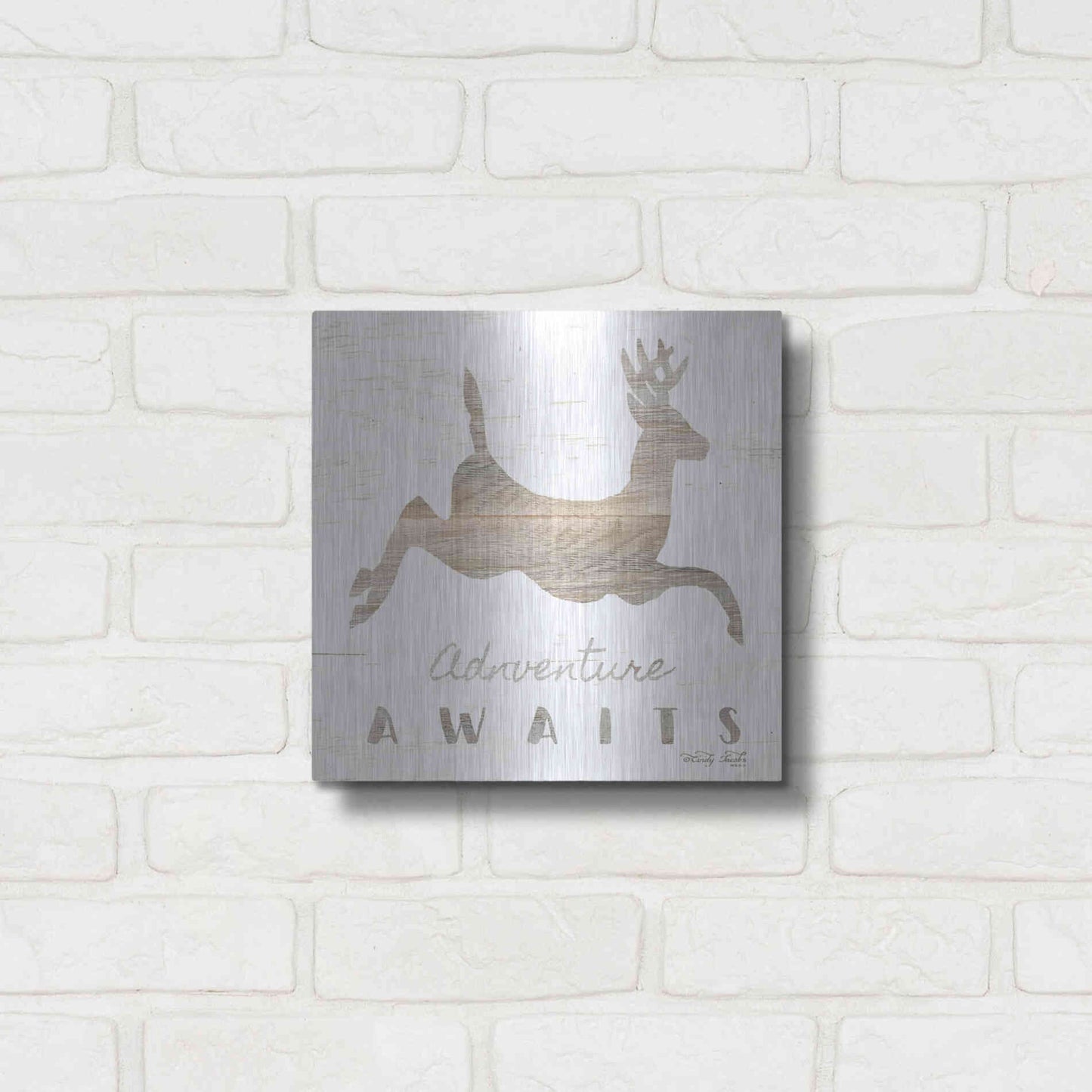 Luxe Metal Art 'Adventure Awaits Deer' by Cindy Jacobs, Metal Wall Art,12x12