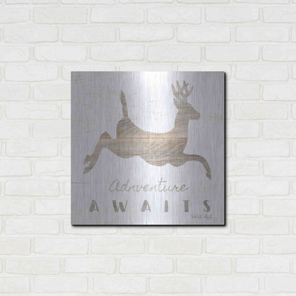 Luxe Metal Art 'Adventure Awaits Deer' by Cindy Jacobs, Metal Wall Art,24x24