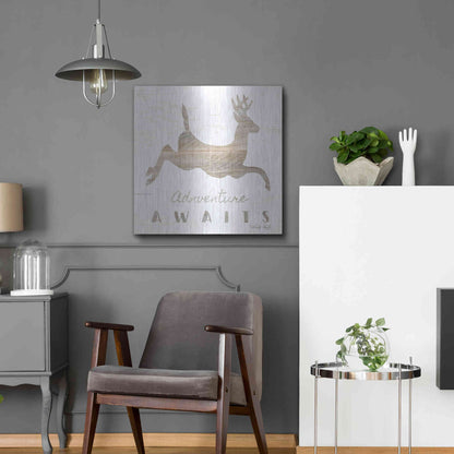 Luxe Metal Art 'Adventure Awaits Deer' by Cindy Jacobs, Metal Wall Art,24x24