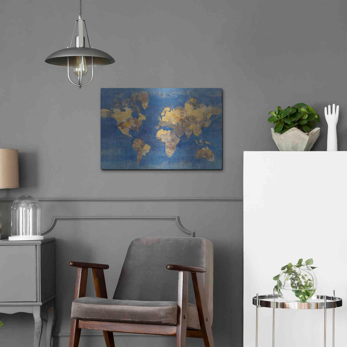 Luxe Metal Art 'Blue World' by Albena Hristova, Metal Wall Art,24x16