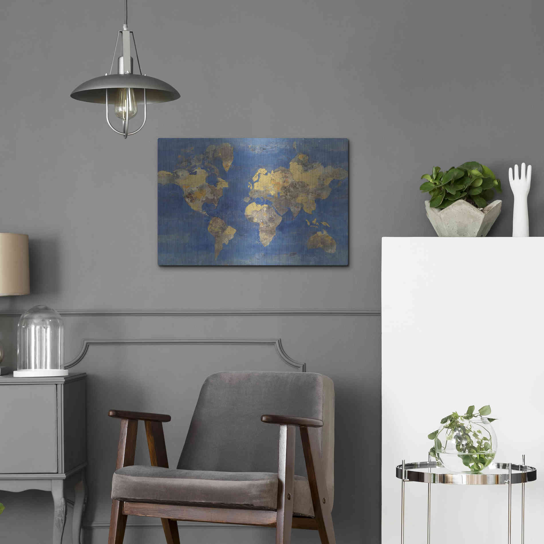 Luxe Metal Art 'Blue World' by Albena Hristova, Metal Wall Art,24x16