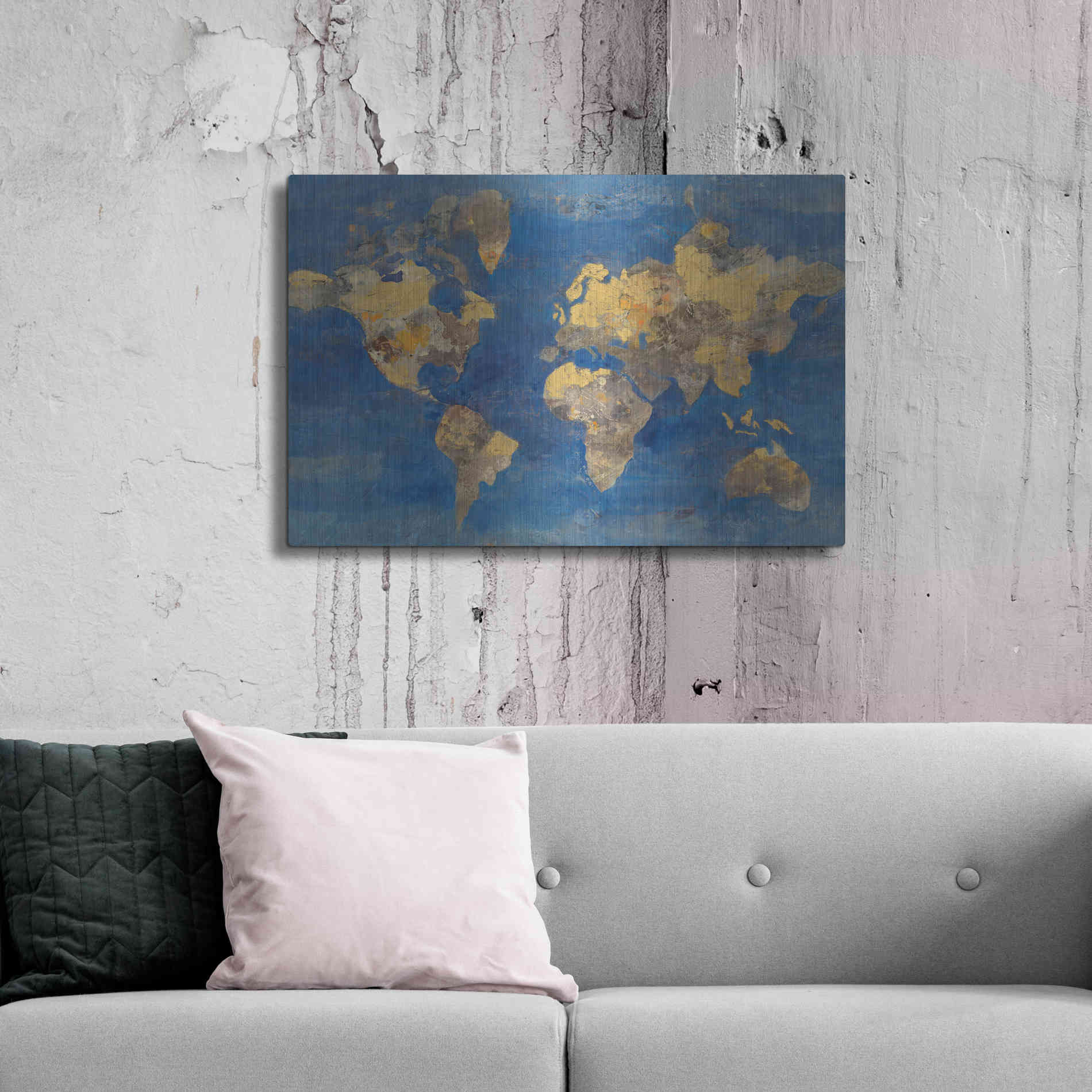 Luxe Metal Art 'Blue World' by Albena Hristova, Metal Wall Art,36x24