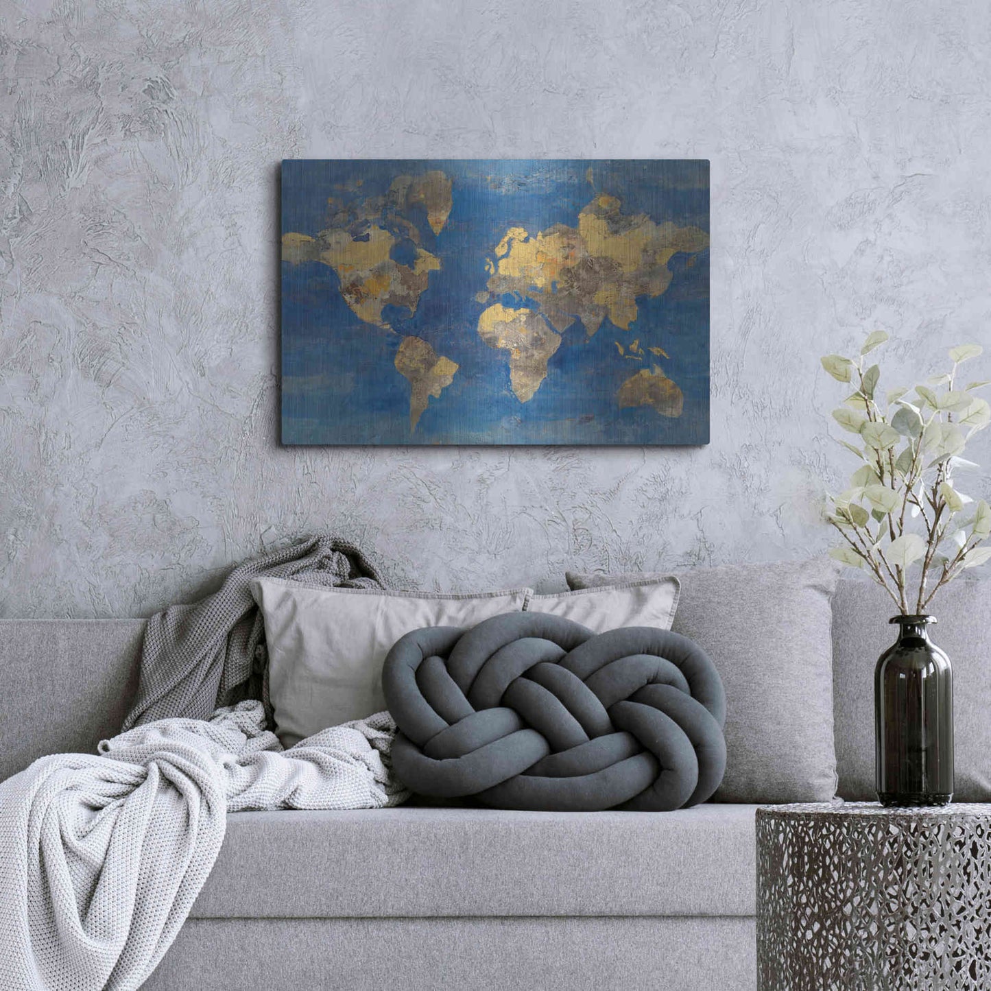 Luxe Metal Art 'Blue World' by Albena Hristova, Metal Wall Art,36x24