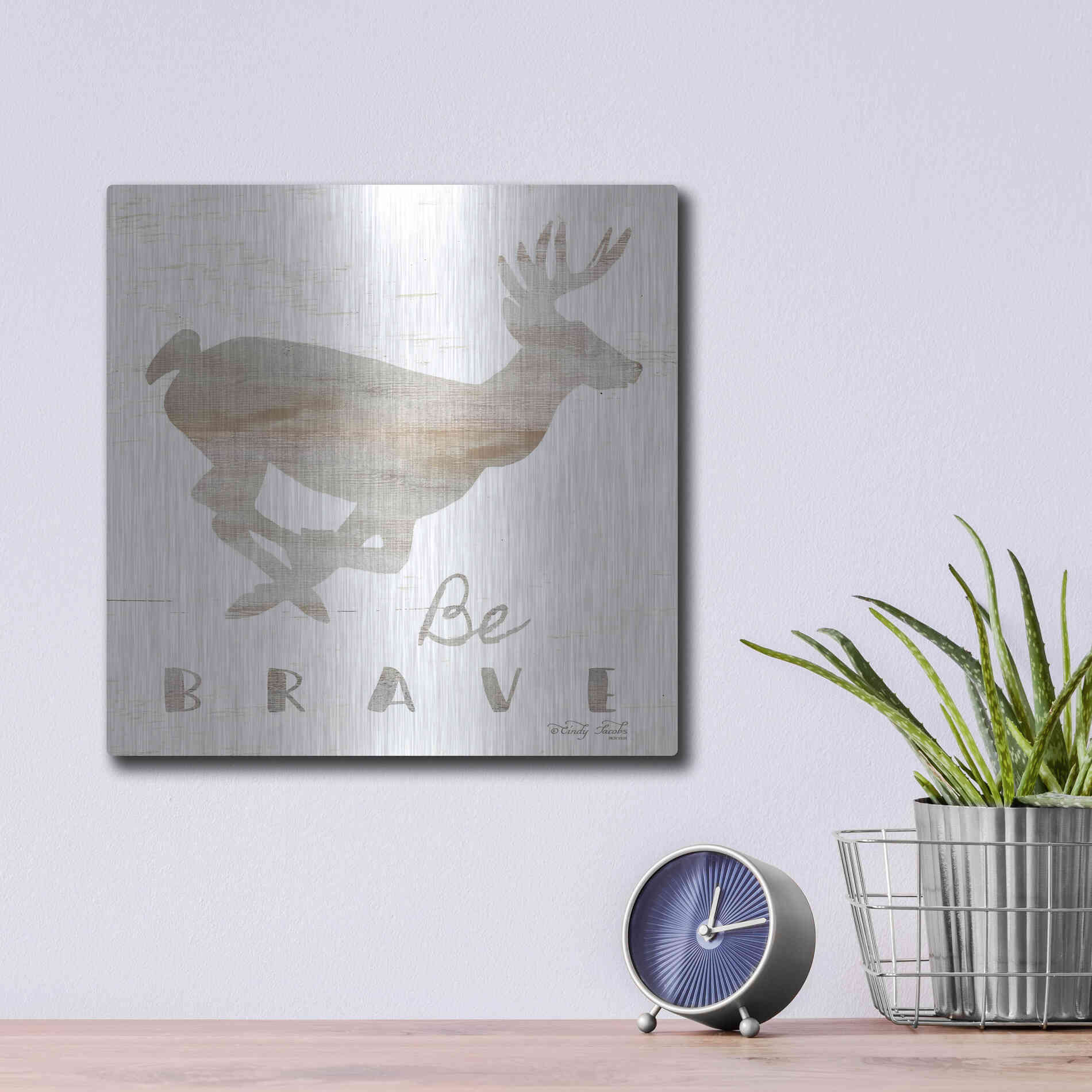 Luxe Metal Art 'Be Brave Deer' by Cindy Jacobs, Metal Wall Art,12x12