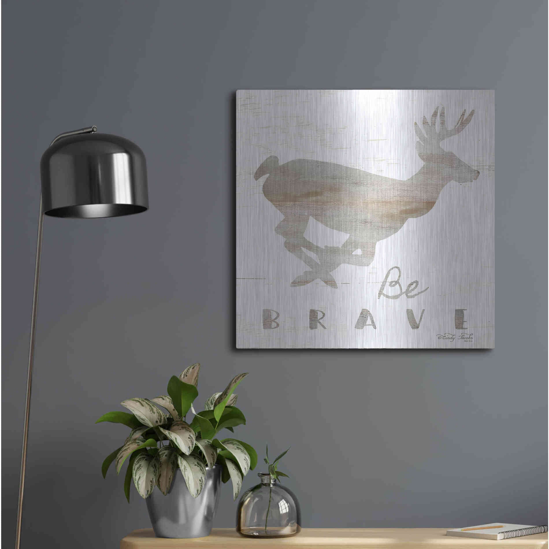 Luxe Metal Art 'Be Brave Deer' by Cindy Jacobs, Metal Wall Art,24x24