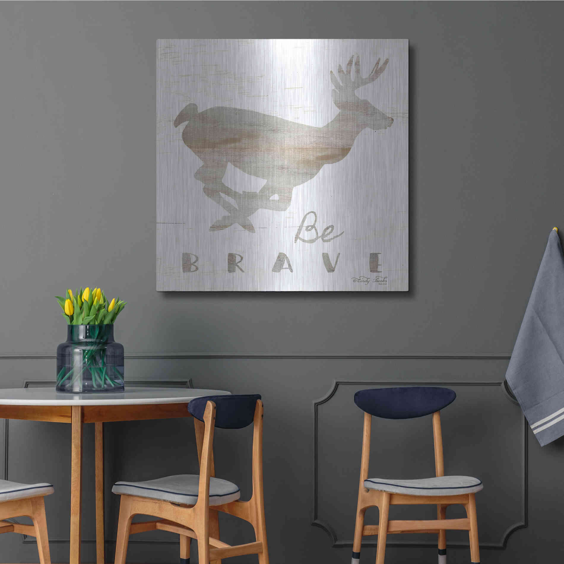 Luxe Metal Art 'Be Brave Deer' by Cindy Jacobs, Metal Wall Art,36x36