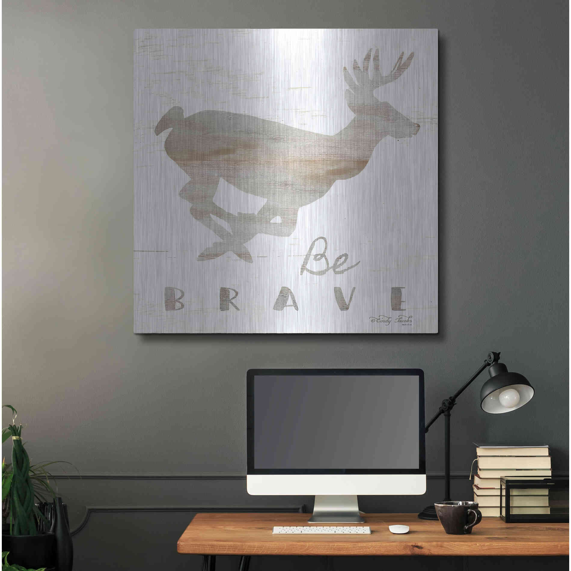 Luxe Metal Art 'Be Brave Deer' by Cindy Jacobs, Metal Wall Art,36x36