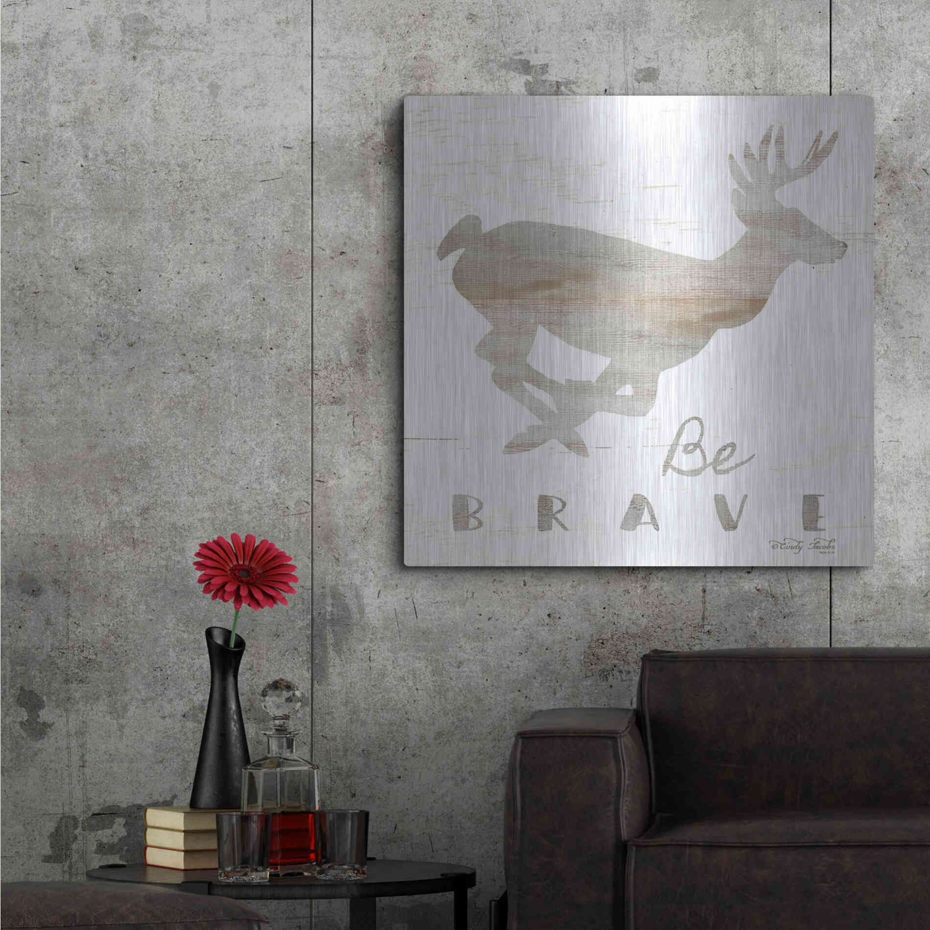 Luxe Metal Art 'Be Brave Deer' by Cindy Jacobs, Metal Wall Art,36x36