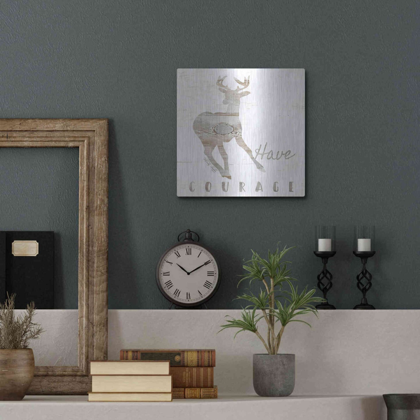 Luxe Metal Art 'Have Courage Deer' by Cindy Jacobs, Metal Wall Art,12x12