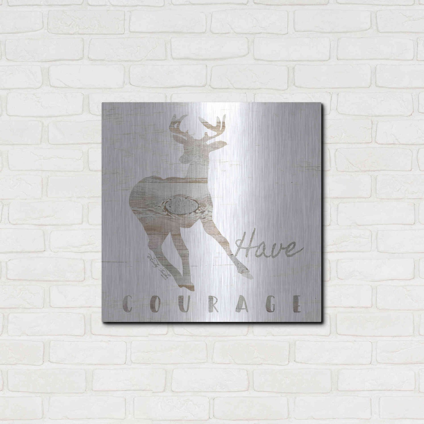 Luxe Metal Art 'Have Courage Deer' by Cindy Jacobs, Metal Wall Art,24x24