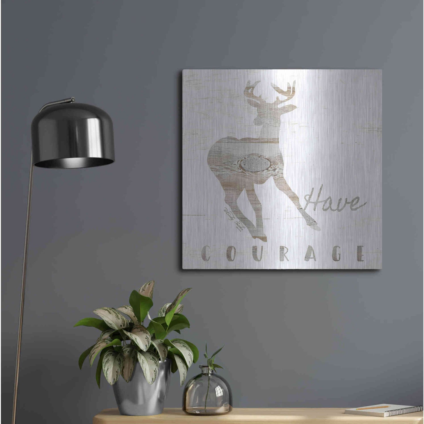 Luxe Metal Art 'Have Courage Deer' by Cindy Jacobs, Metal Wall Art,24x24