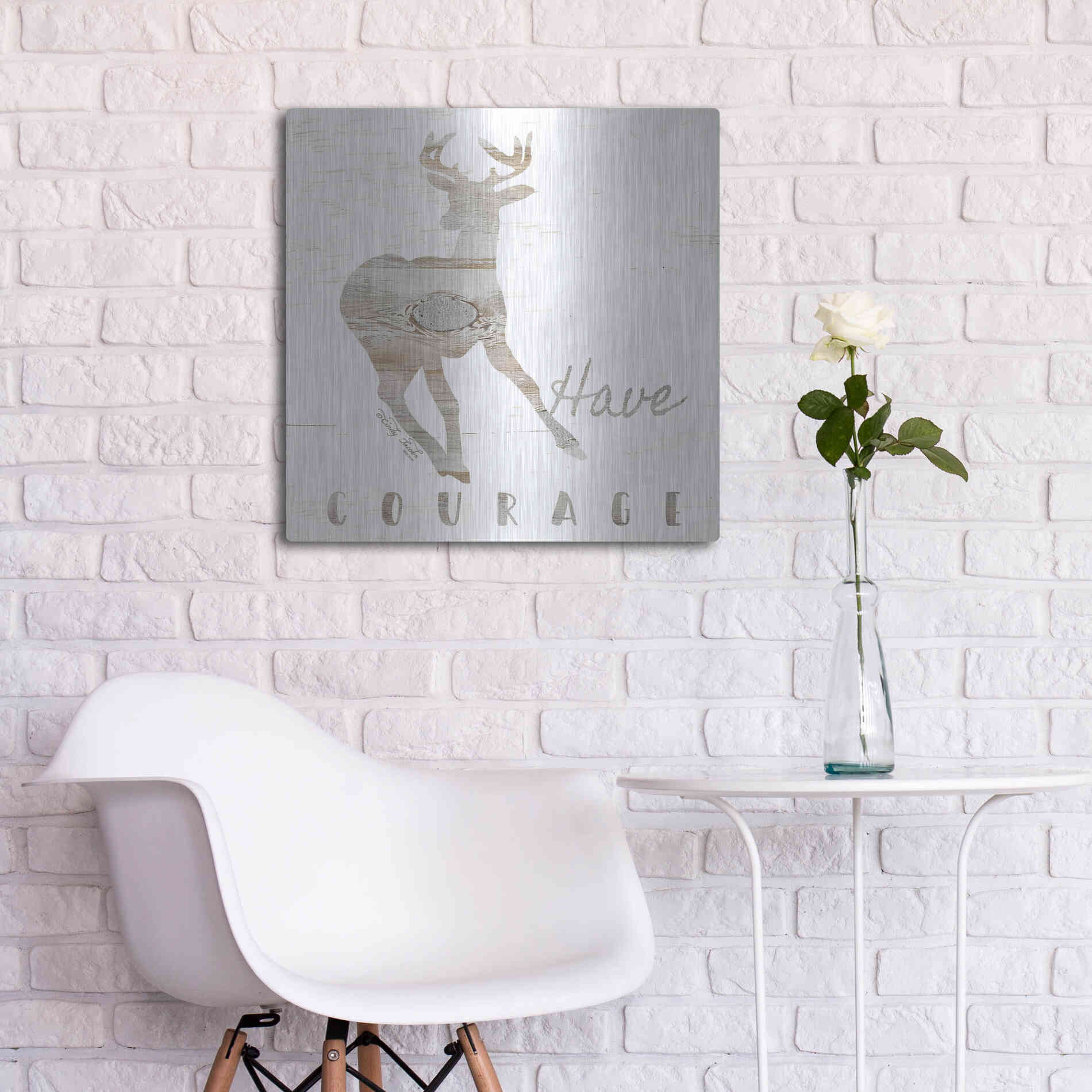 Luxe Metal Art 'Have Courage Deer' by Cindy Jacobs, Metal Wall Art,24x24
