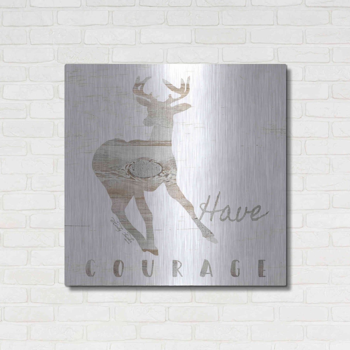 Luxe Metal Art 'Have Courage Deer' by Cindy Jacobs, Metal Wall Art,36x36