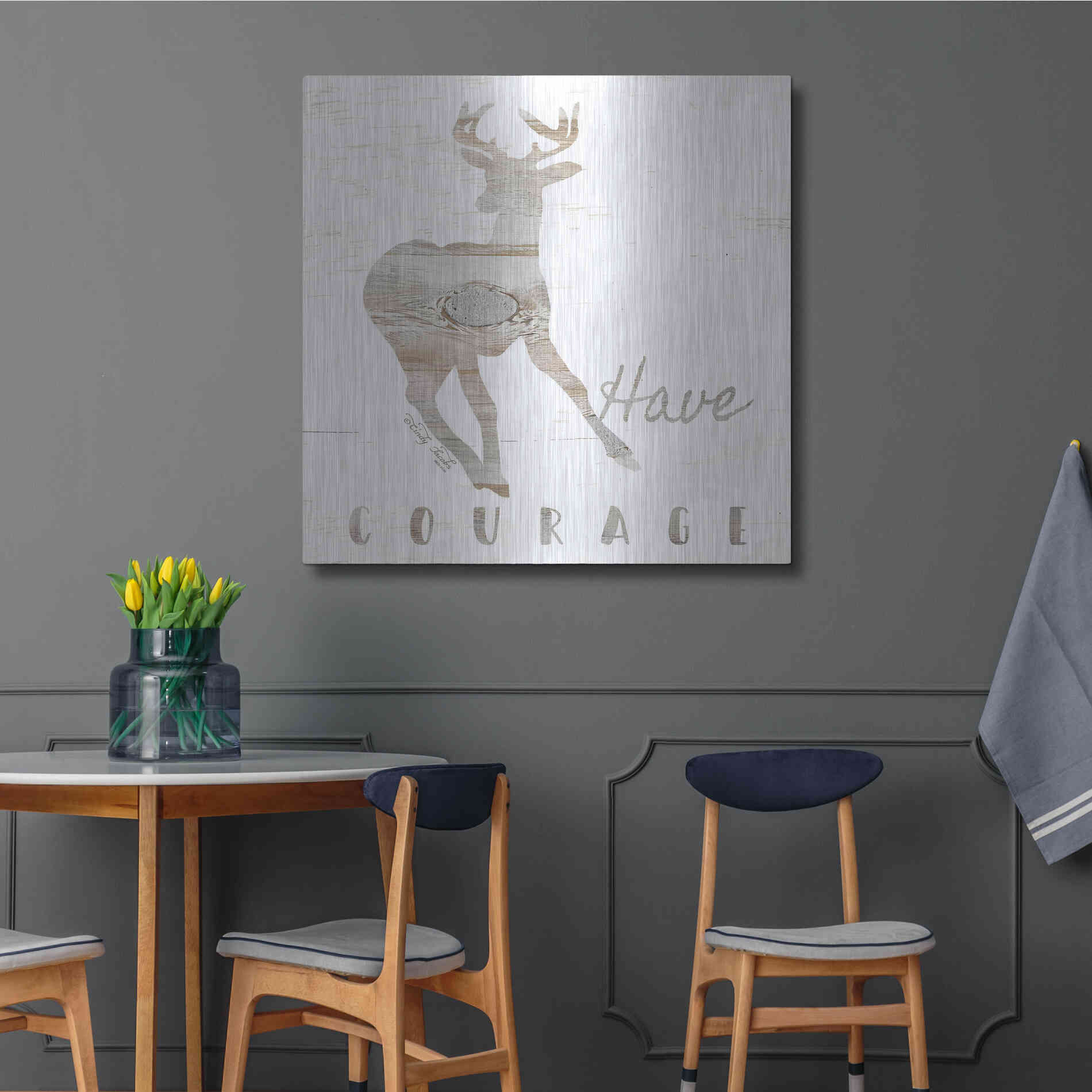 Luxe Metal Art 'Have Courage Deer' by Cindy Jacobs, Metal Wall Art,36x36