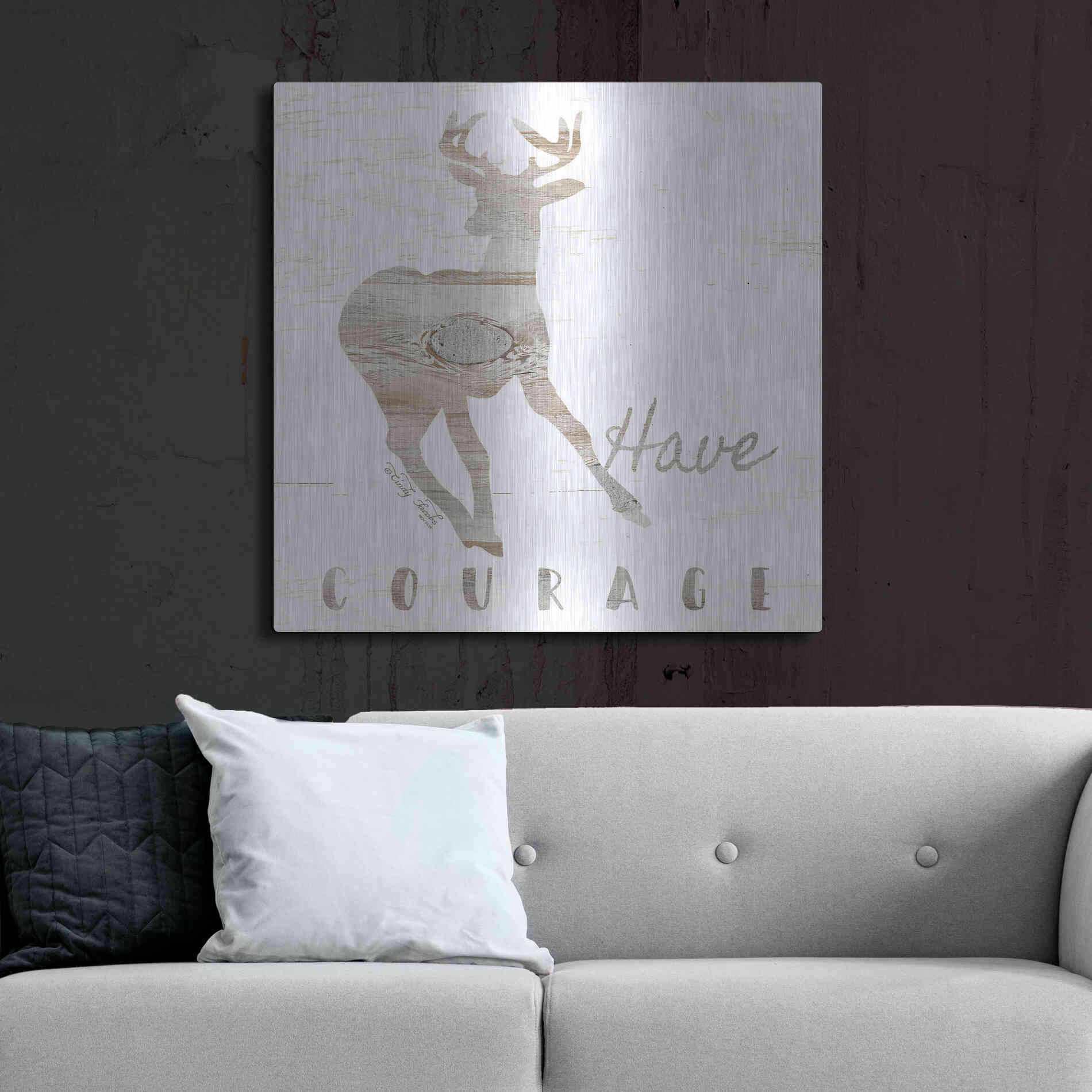 Luxe Metal Art 'Have Courage Deer' by Cindy Jacobs, Metal Wall Art,36x36
