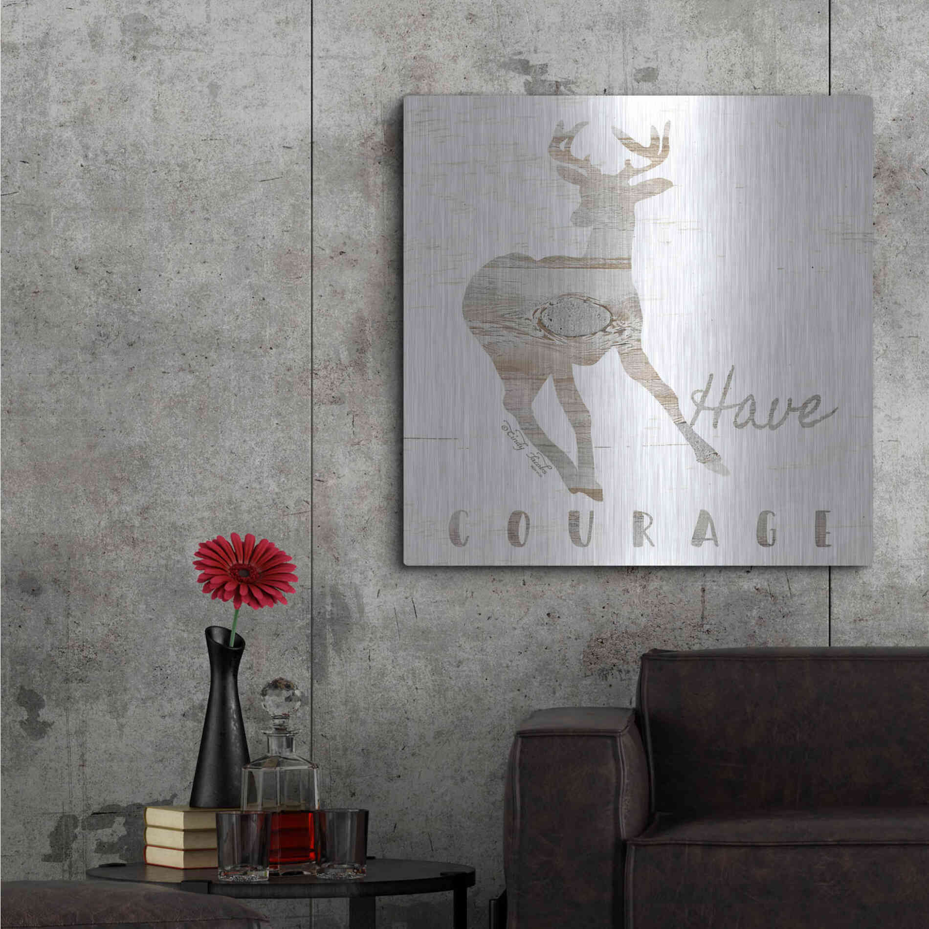 Luxe Metal Art 'Have Courage Deer' by Cindy Jacobs, Metal Wall Art,36x36