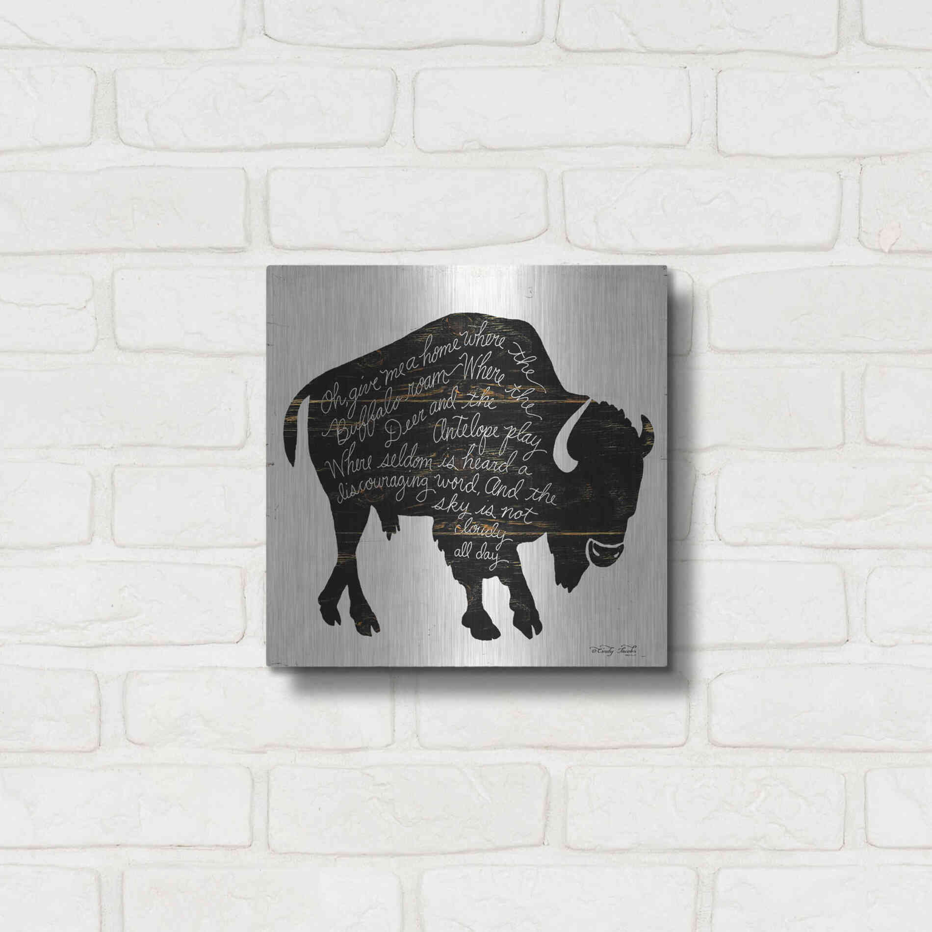 Luxe Metal Art 'Buffalo in Black' by Cindy Jacobs, Metal Wall Art,12x12