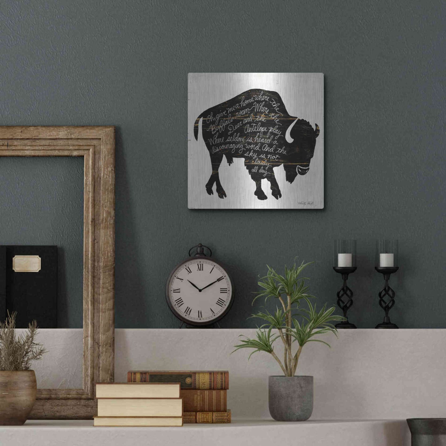 Luxe Metal Art 'Buffalo in Black' by Cindy Jacobs, Metal Wall Art,12x12
