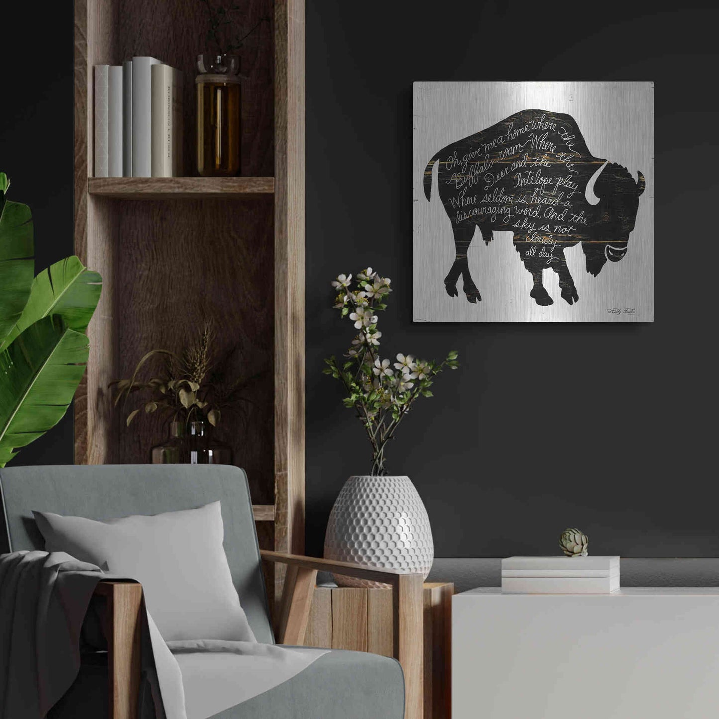 Luxe Metal Art 'Buffalo in Black' by Cindy Jacobs, Metal Wall Art,24x24