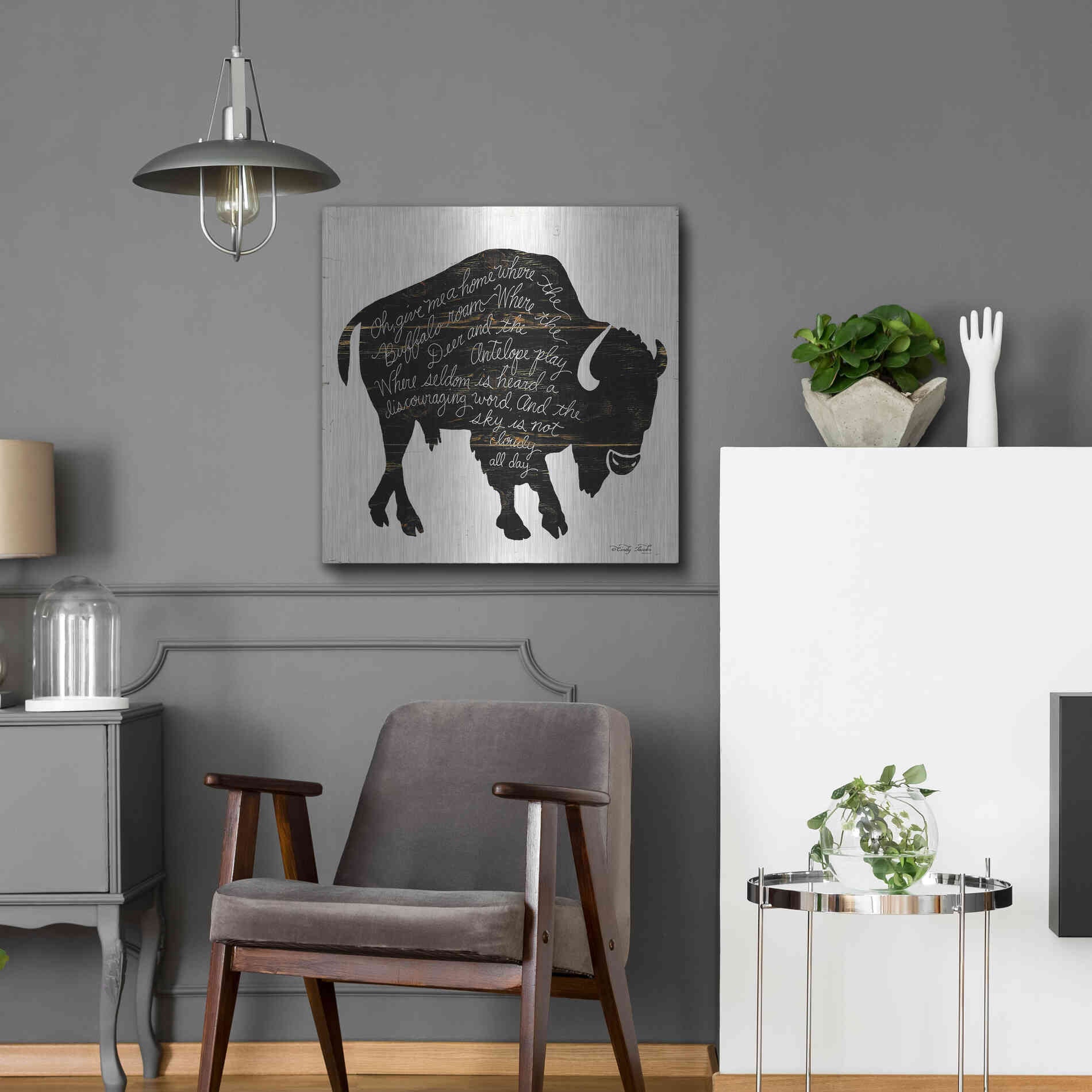 Luxe Metal Art 'Buffalo in Black' by Cindy Jacobs, Metal Wall Art,24x24