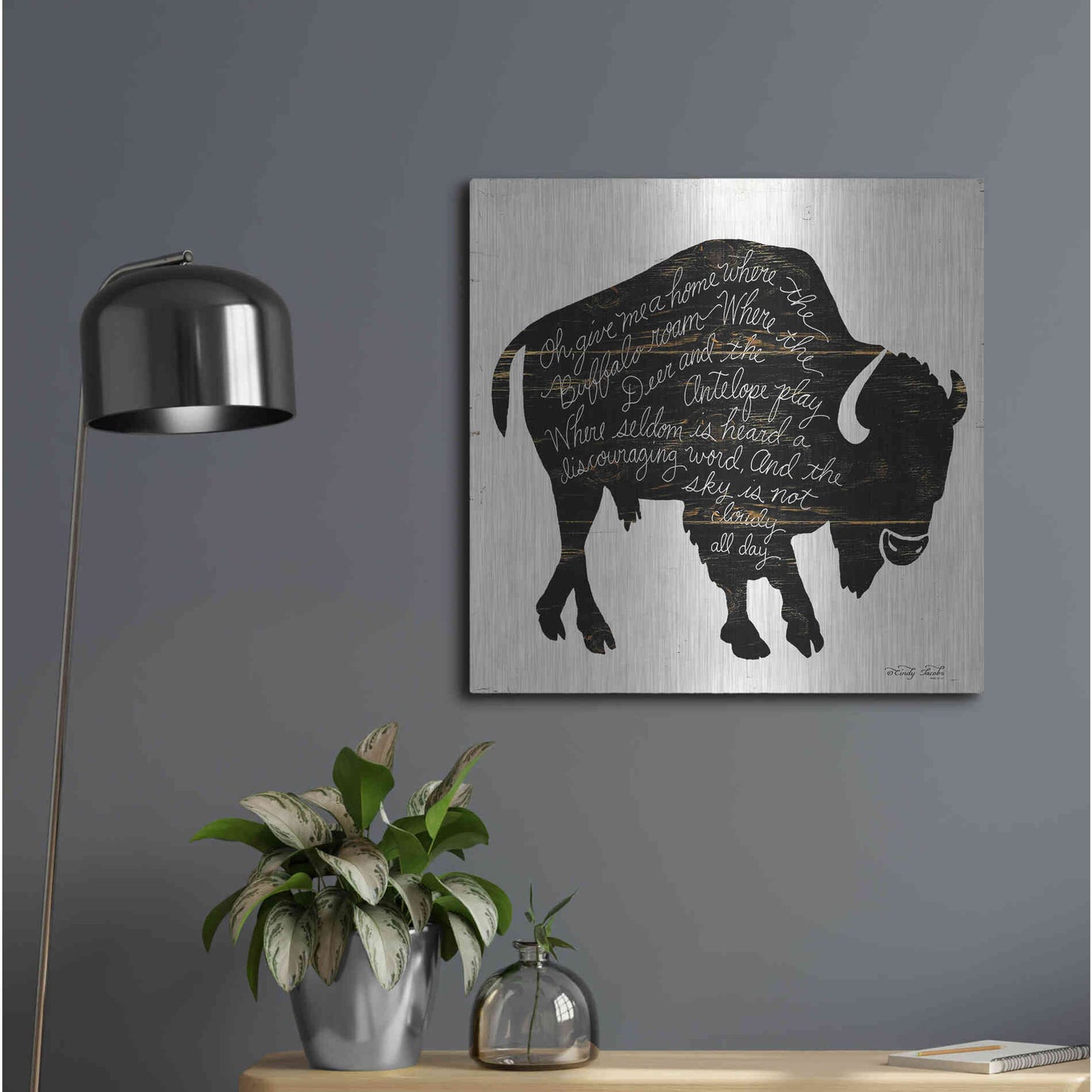 Luxe Metal Art 'Buffalo in Black' by Cindy Jacobs, Metal Wall Art,24x24