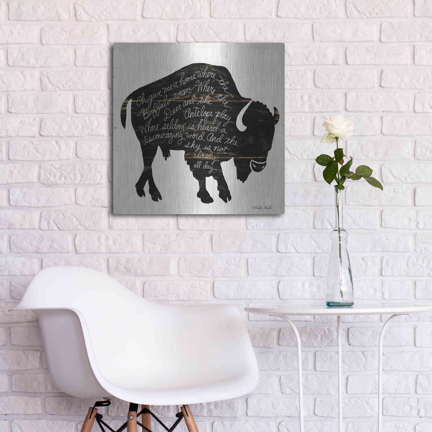 Luxe Metal Art 'Buffalo in Black' by Cindy Jacobs, Metal Wall Art,24x24