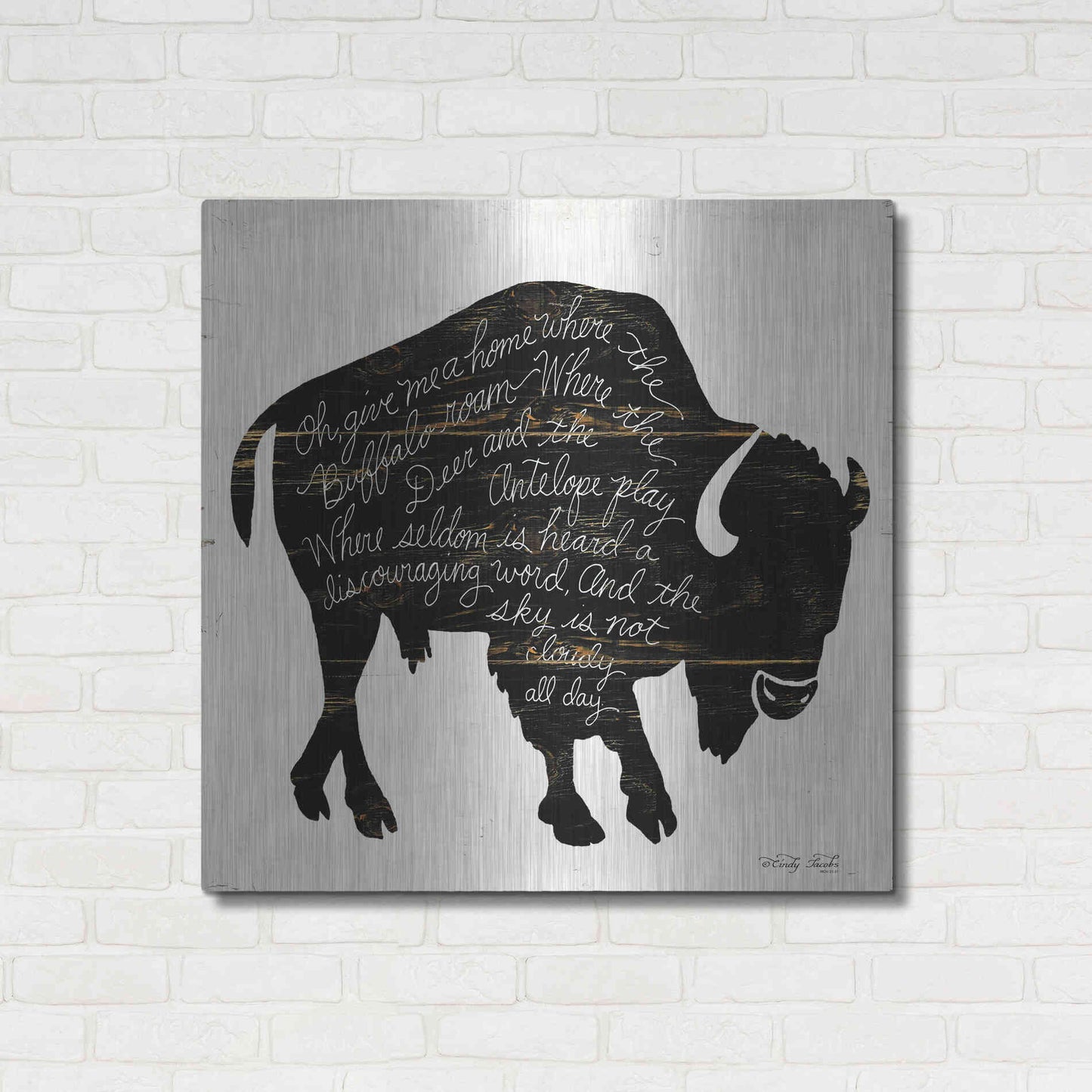 Luxe Metal Art 'Buffalo in Black' by Cindy Jacobs, Metal Wall Art,36x36