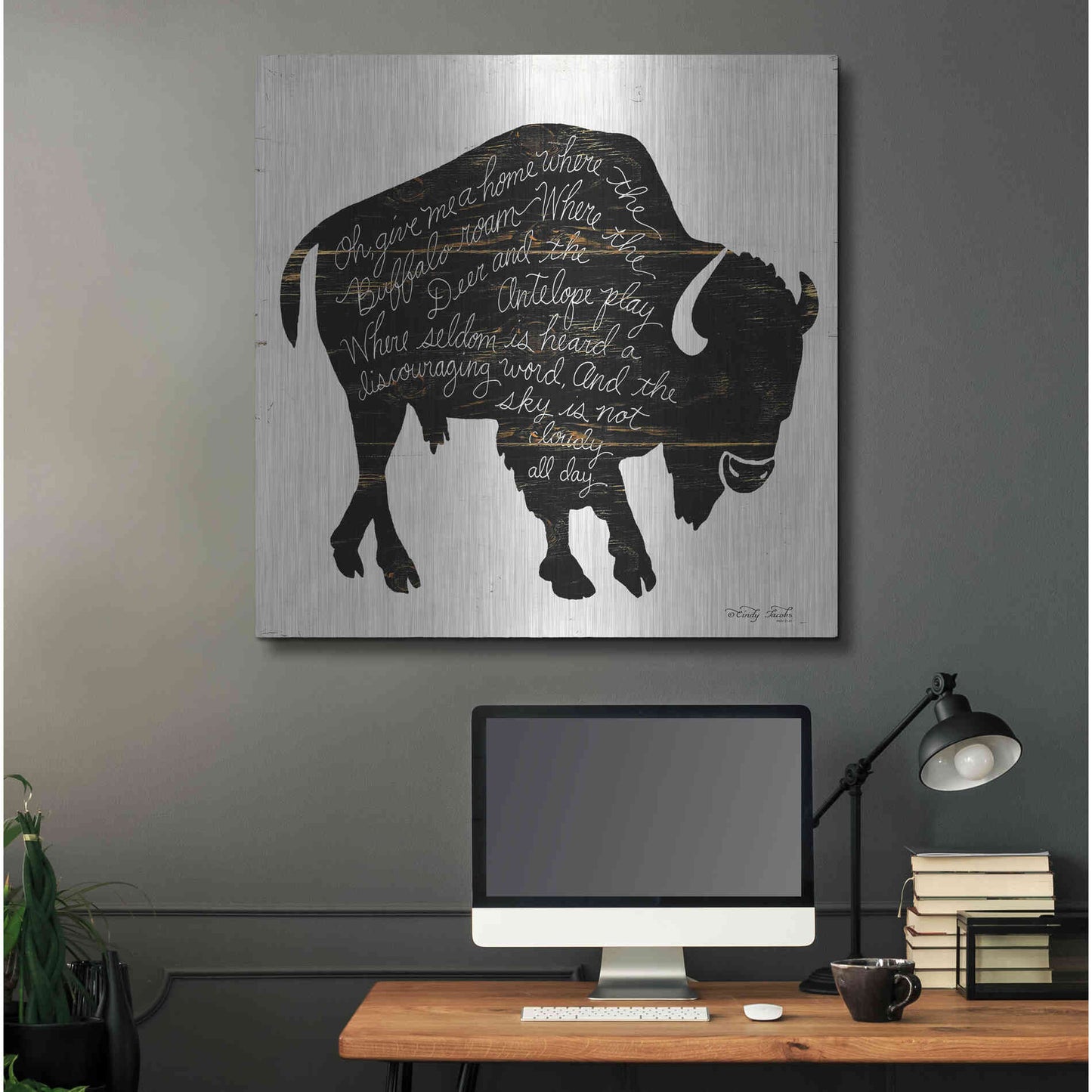 Luxe Metal Art 'Buffalo in Black' by Cindy Jacobs, Metal Wall Art,36x36