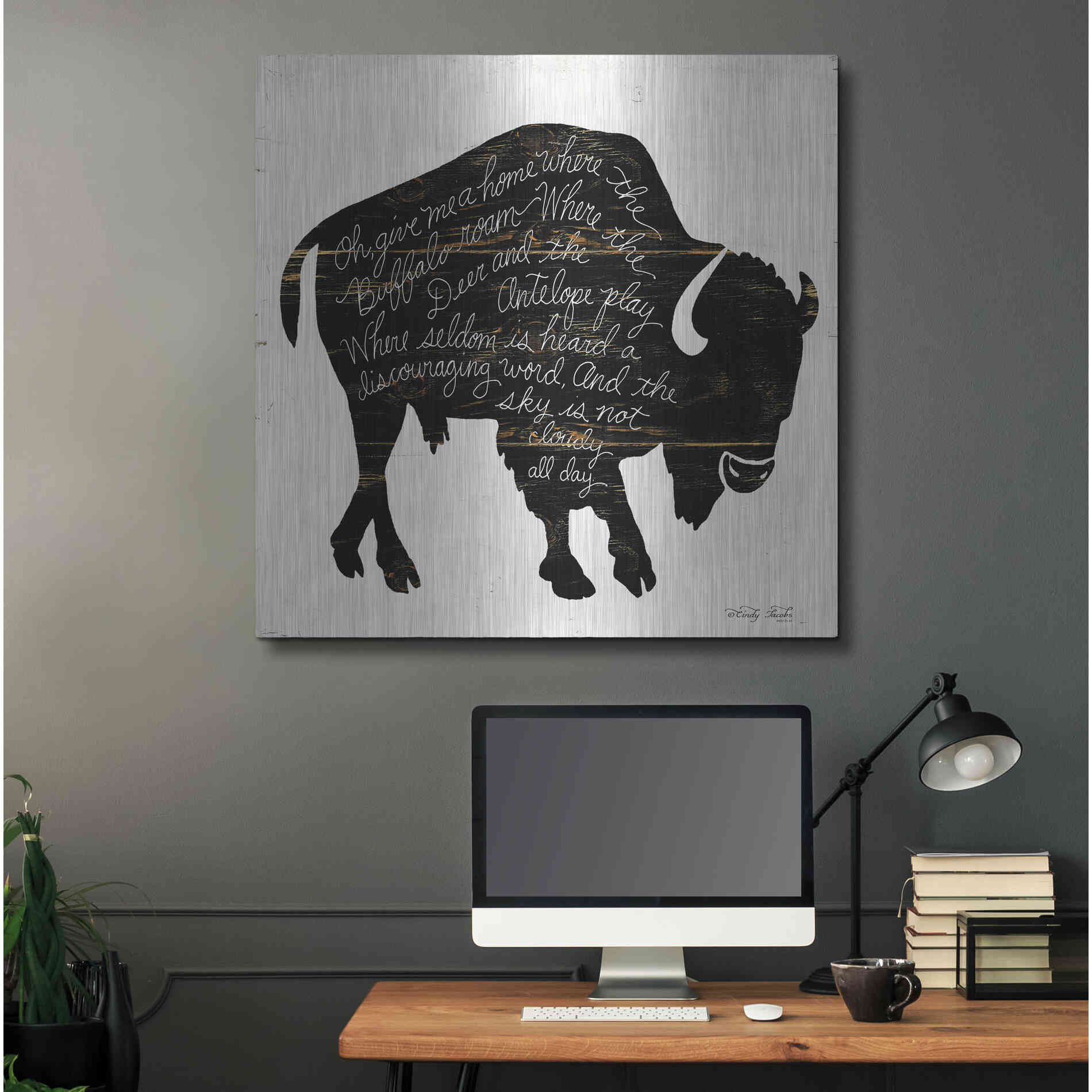 Luxe Metal Art 'Buffalo in Black' by Cindy Jacobs, Metal Wall Art,36x36