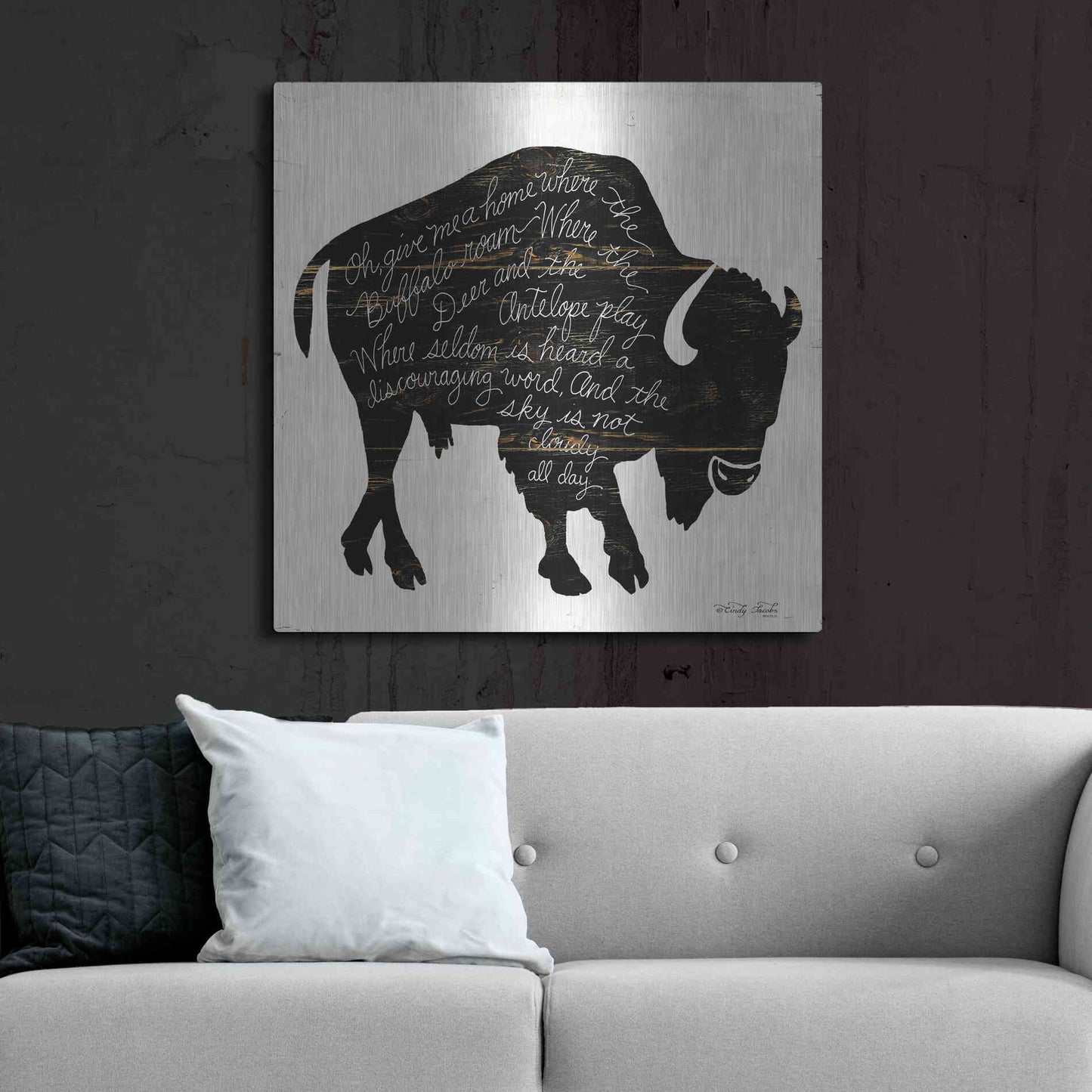 Luxe Metal Art 'Buffalo in Black' by Cindy Jacobs, Metal Wall Art,36x36