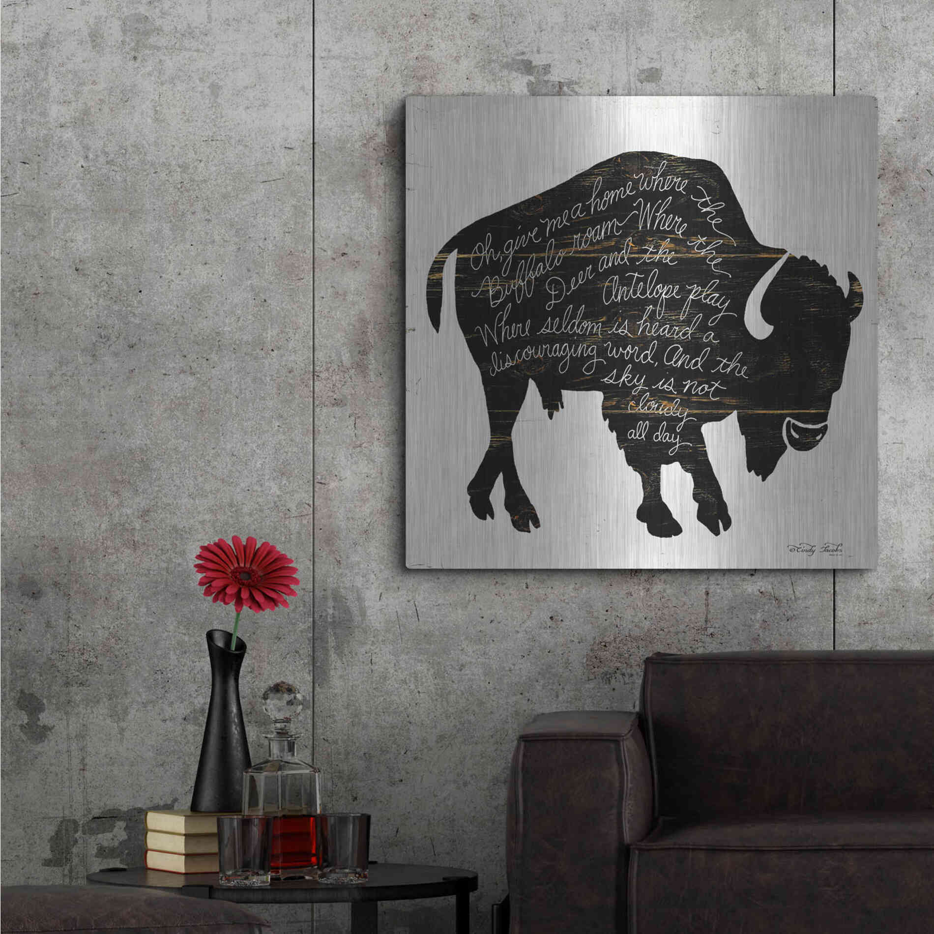 Luxe Metal Art 'Buffalo in Black' by Cindy Jacobs, Metal Wall Art,36x36