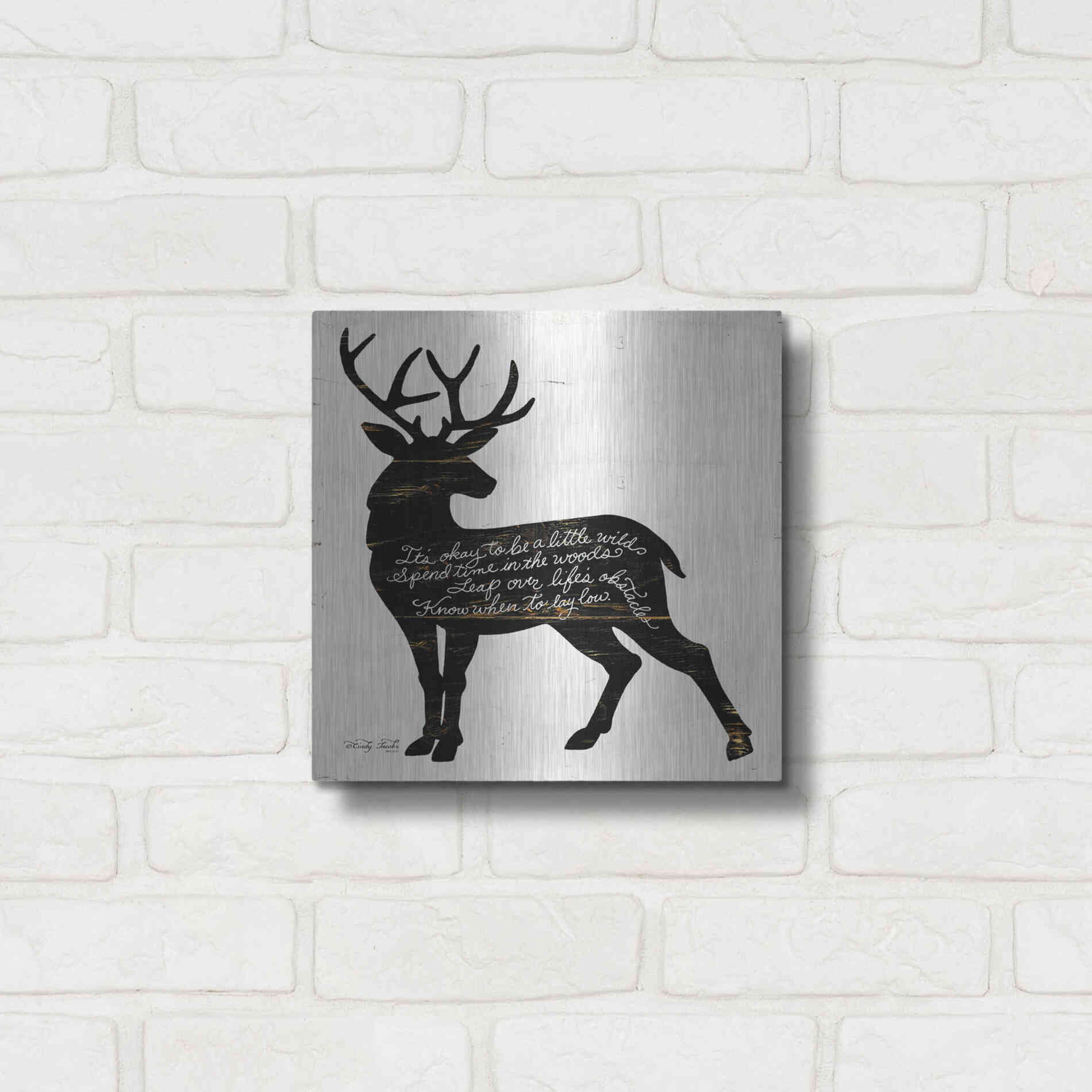 Luxe Metal Art 'Deer in Black' by Cindy Jacobs, Metal Wall Art,12x12