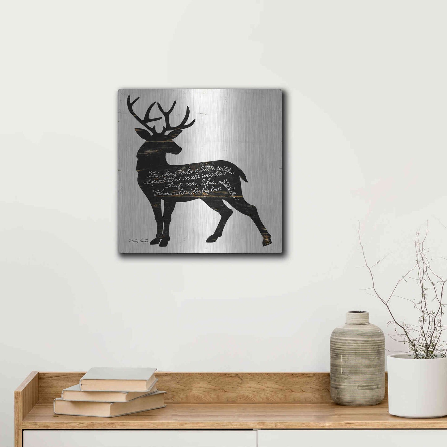 Luxe Metal Art 'Deer in Black' by Cindy Jacobs, Metal Wall Art,12x12