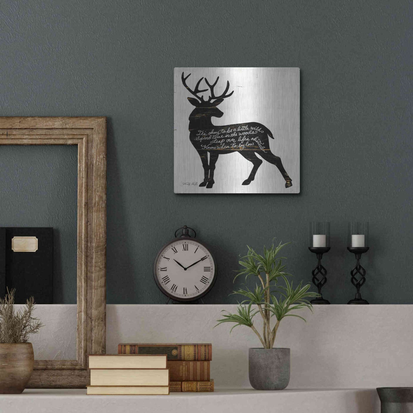 Luxe Metal Art 'Deer in Black' by Cindy Jacobs, Metal Wall Art,12x12