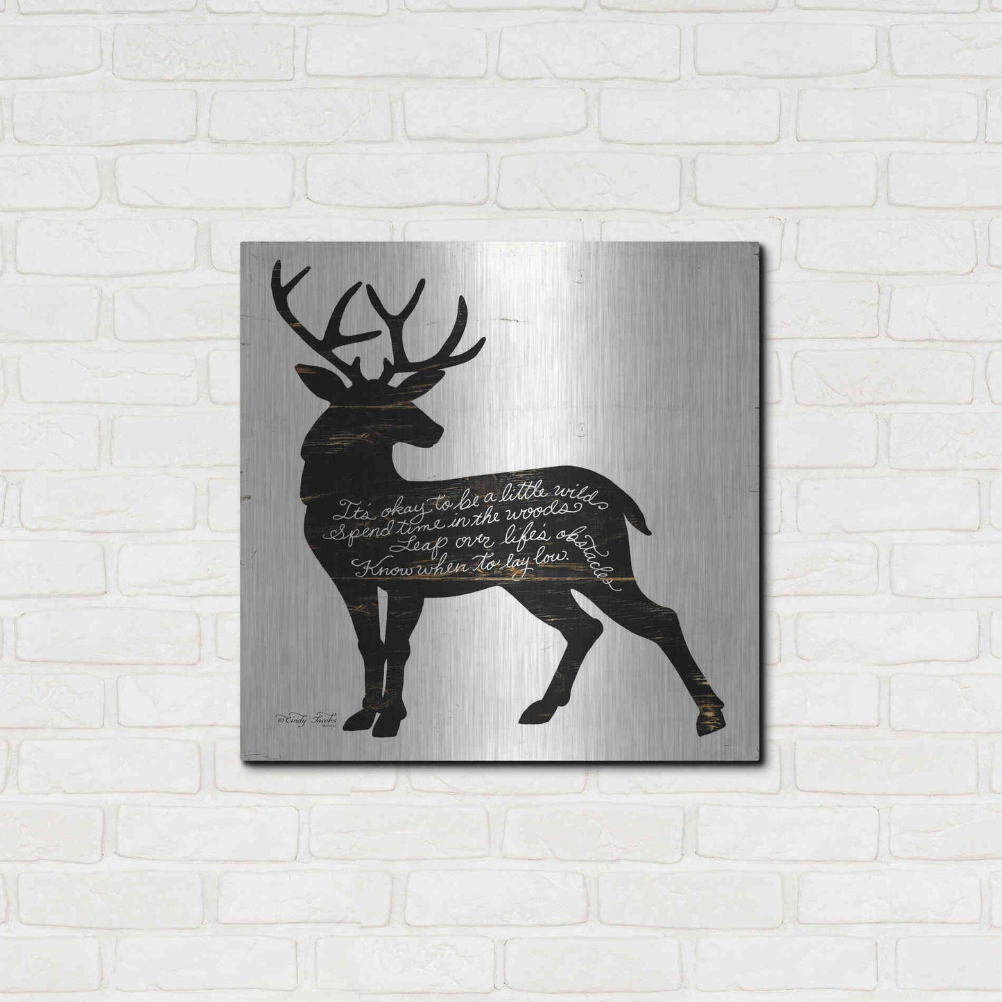 Luxe Metal Art 'Deer in Black' by Cindy Jacobs, Metal Wall Art,24x24