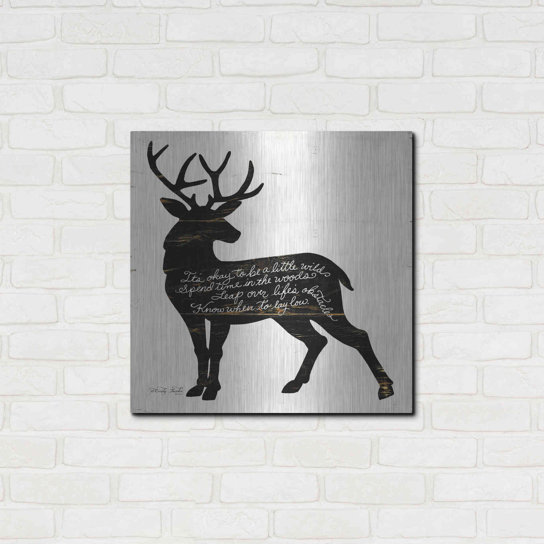 Luxe Metal Art 'Deer in Black' by Cindy Jacobs, Metal Wall Art,24x24