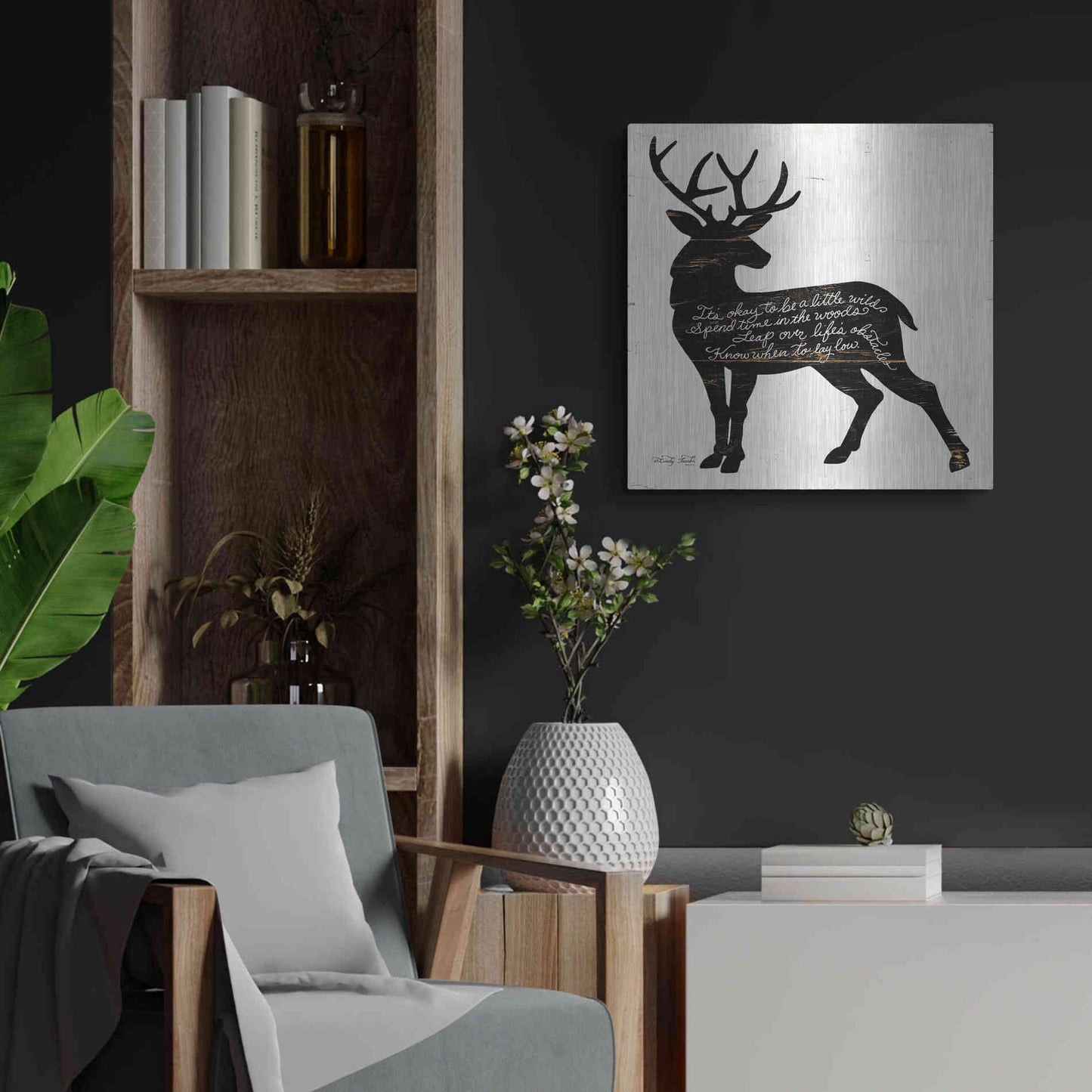 Luxe Metal Art 'Deer in Black' by Cindy Jacobs, Metal Wall Art,24x24