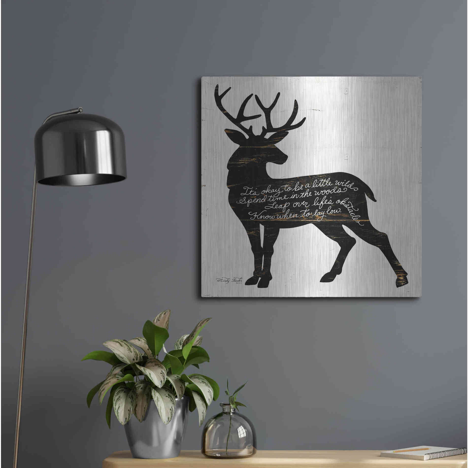 Luxe Metal Art 'Deer in Black' by Cindy Jacobs, Metal Wall Art,24x24