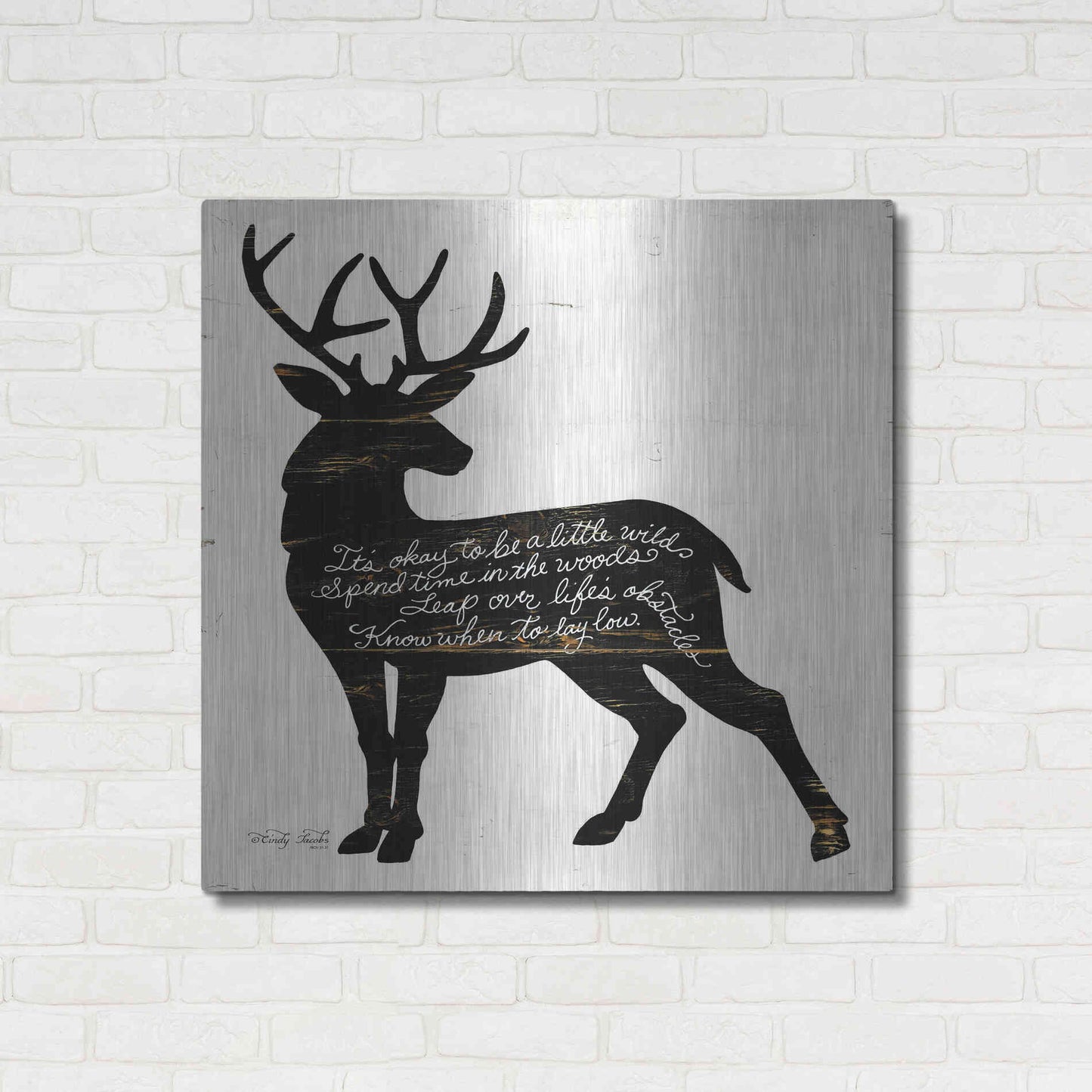 Luxe Metal Art 'Deer in Black' by Cindy Jacobs, Metal Wall Art,36x36
