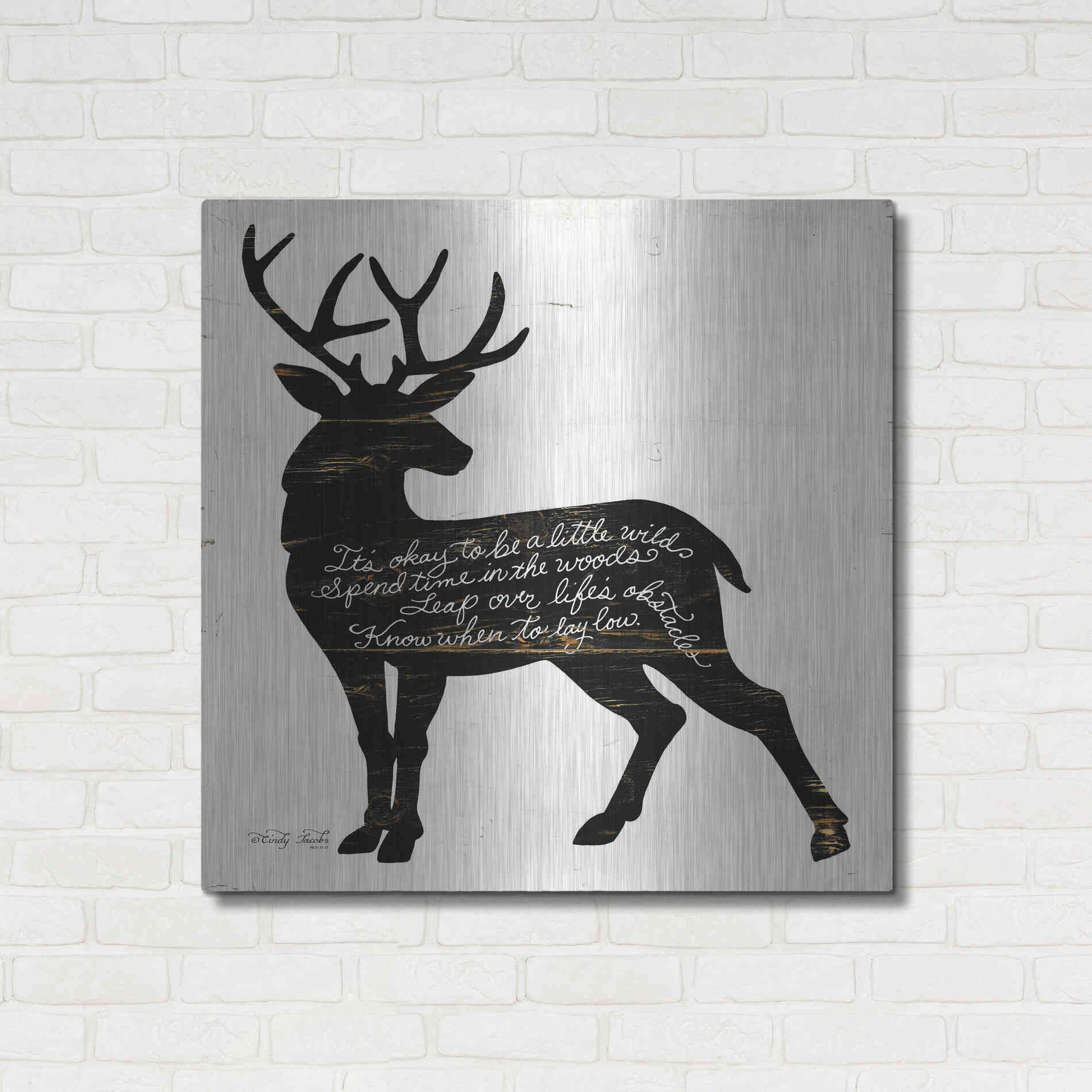 Luxe Metal Art 'Deer in Black' by Cindy Jacobs, Metal Wall Art,36x36