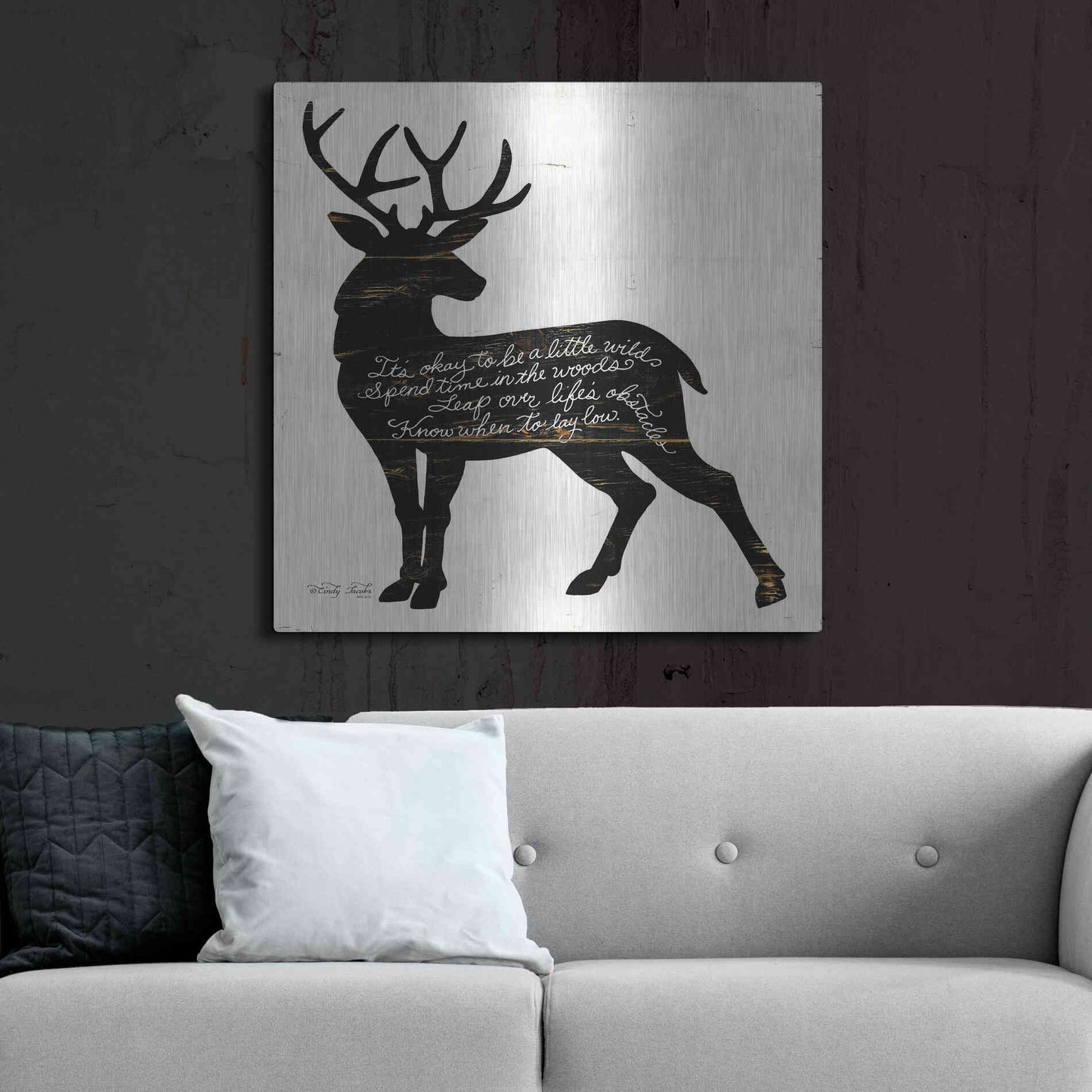 Luxe Metal Art 'Deer in Black' by Cindy Jacobs, Metal Wall Art,36x36
