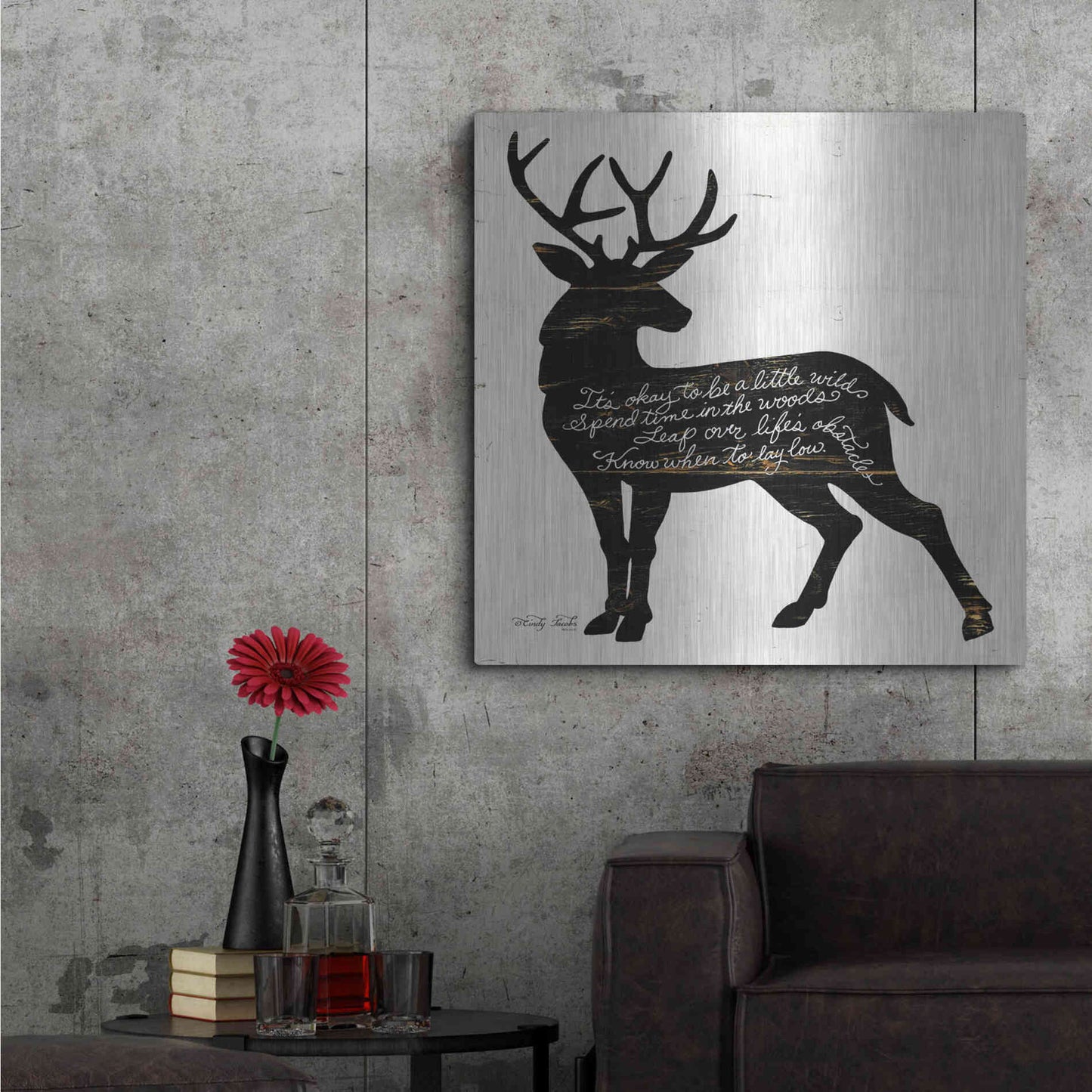 Luxe Metal Art 'Deer in Black' by Cindy Jacobs, Metal Wall Art,36x36