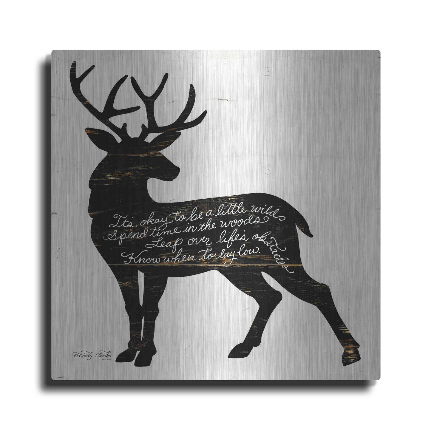 Luxe Metal Art 'Deer in Black' by Cindy Jacobs, Metal Wall Art