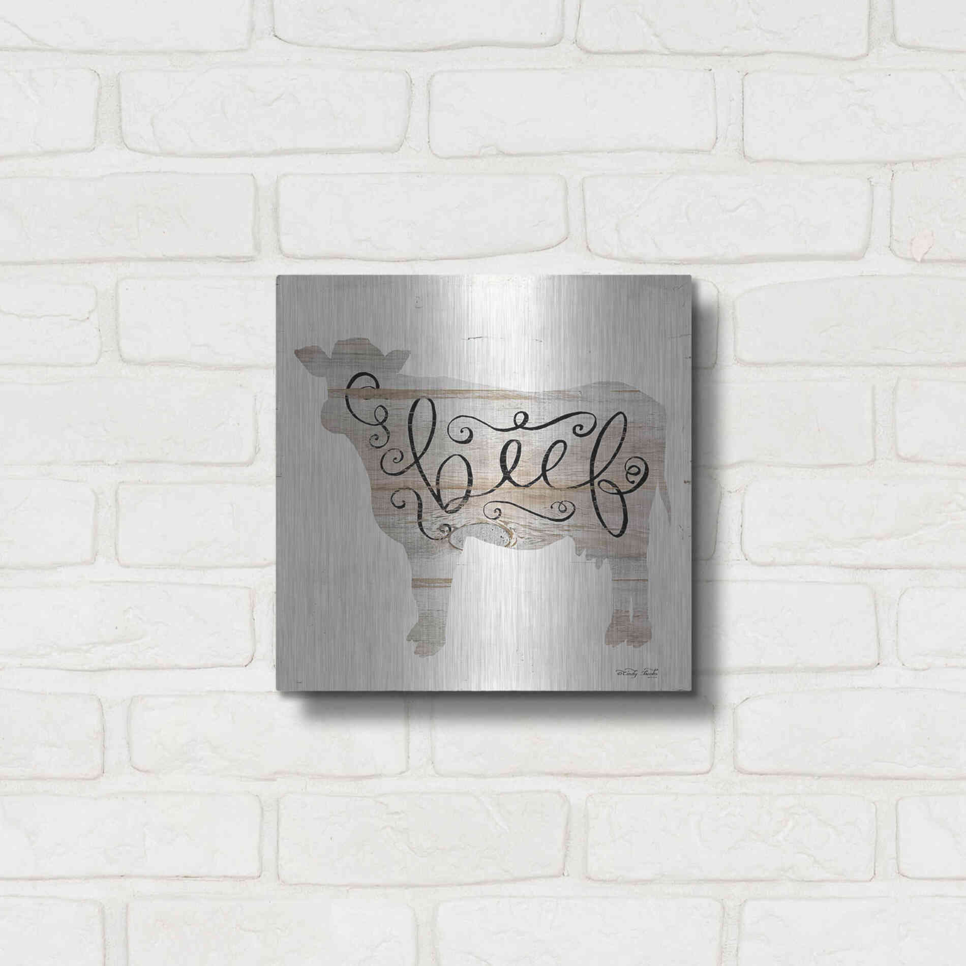 Luxe Metal Art 'Beef in Beige' by Cindy Jacobs, Metal Wall Art,12x12