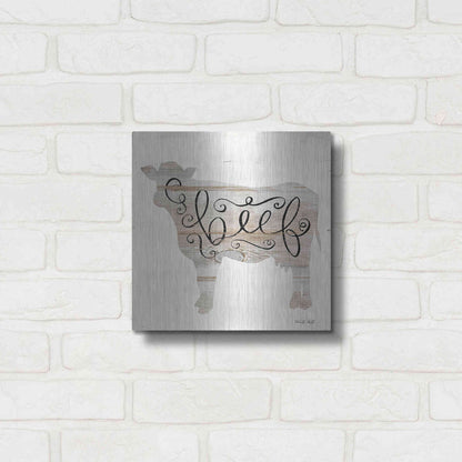 Luxe Metal Art 'Beef in Beige' by Cindy Jacobs, Metal Wall Art,12x12