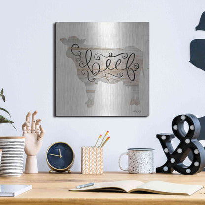 Luxe Metal Art 'Beef in Beige' by Cindy Jacobs, Metal Wall Art,12x12